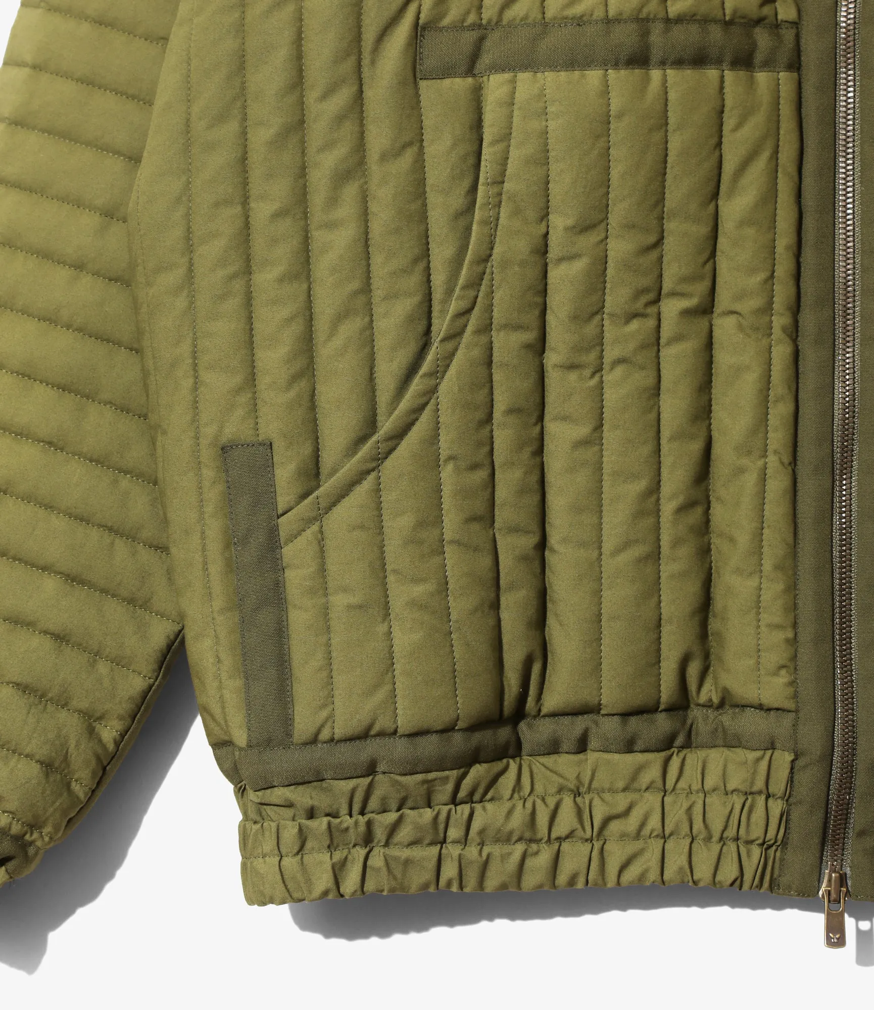 Taped Quilted Hoodie ?C Olive Poplin Noise Reduced Fabrics