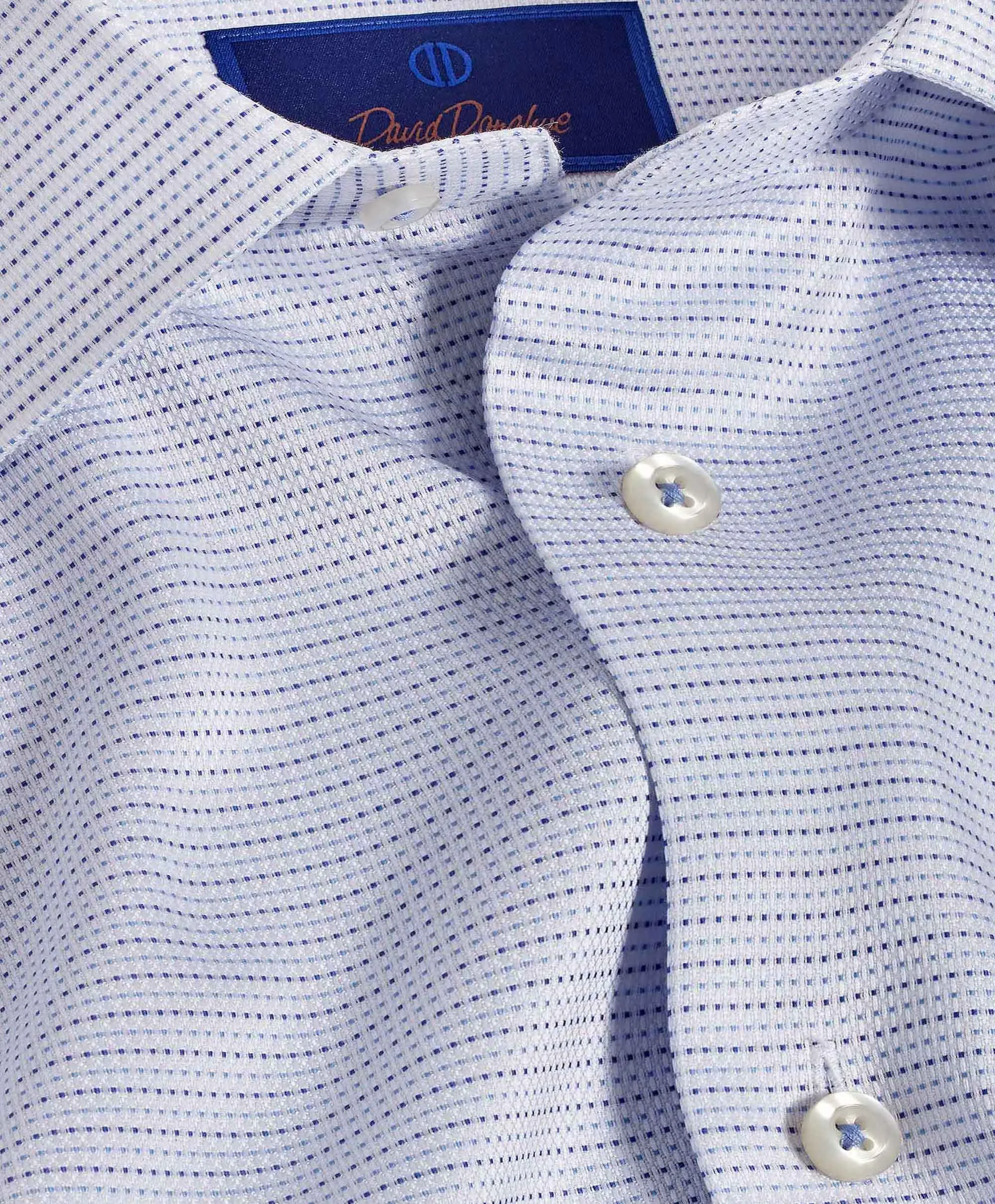 TBSP10006135 | White & Blue Micro Dobby Dot Dress Shirt Luxurious Feel Business casual