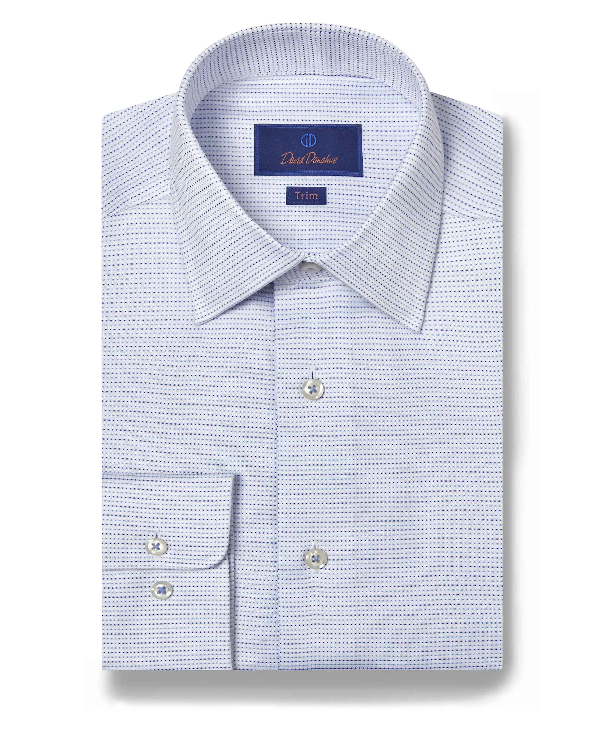 TBSP10006135 | White & Blue Micro Dobby Dot Dress Shirt Breathable Style Quick Release Placket