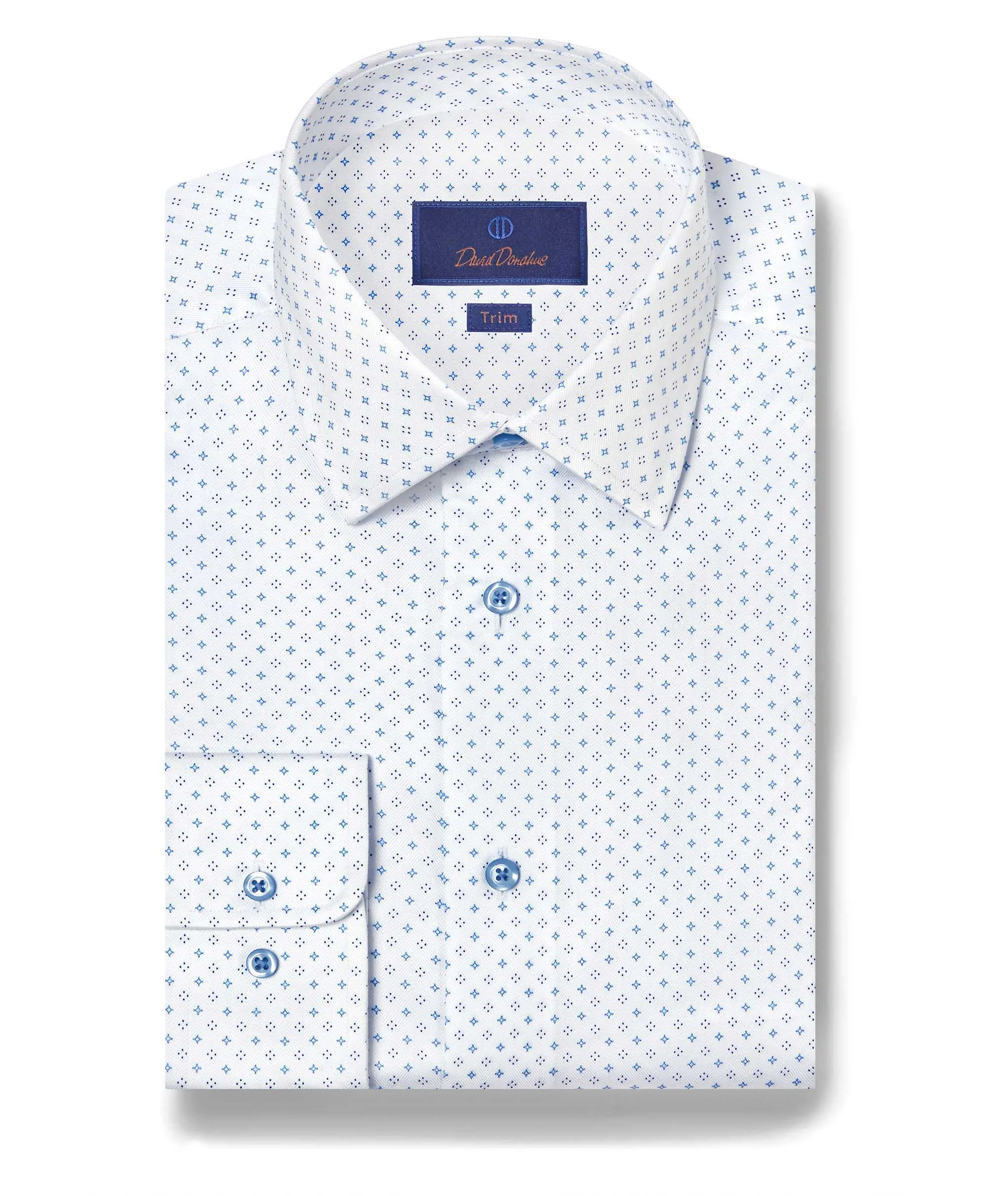 TBSP11202135 | White & Blue Neat Diamond Print Dress Shirt Tall Option Traveler??s Choice