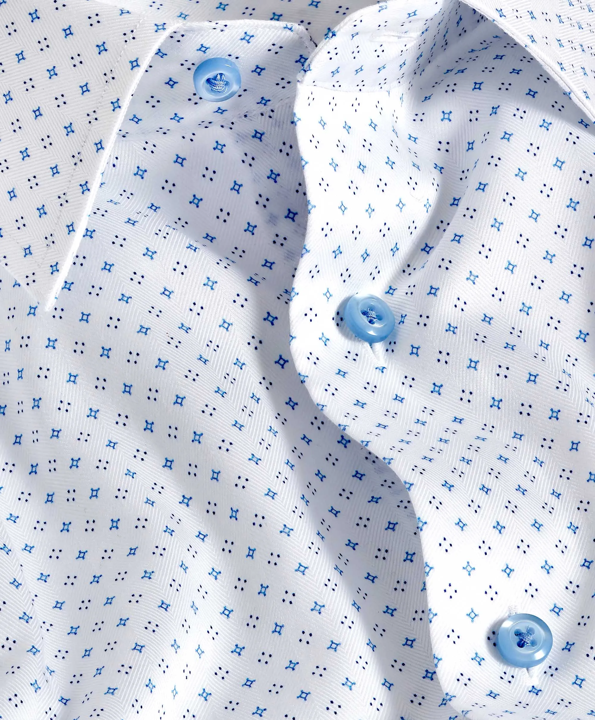 TBSP11202135 | White & Blue Neat Diamond Print Dress Shirt Relaxed Fit