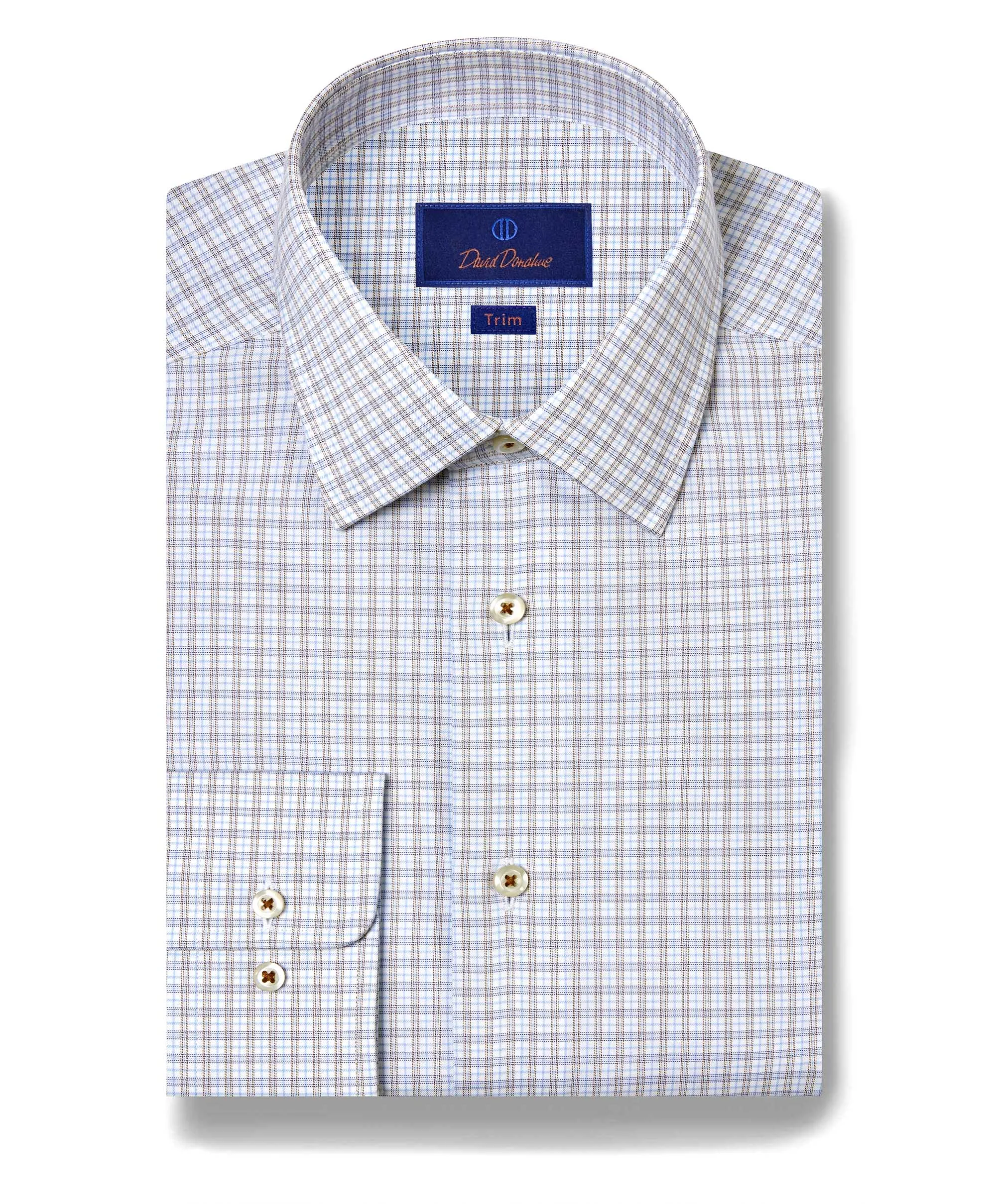 TBSP11806421 | Sky & Chocolate Twill Check Dress Shirt Travel Essential