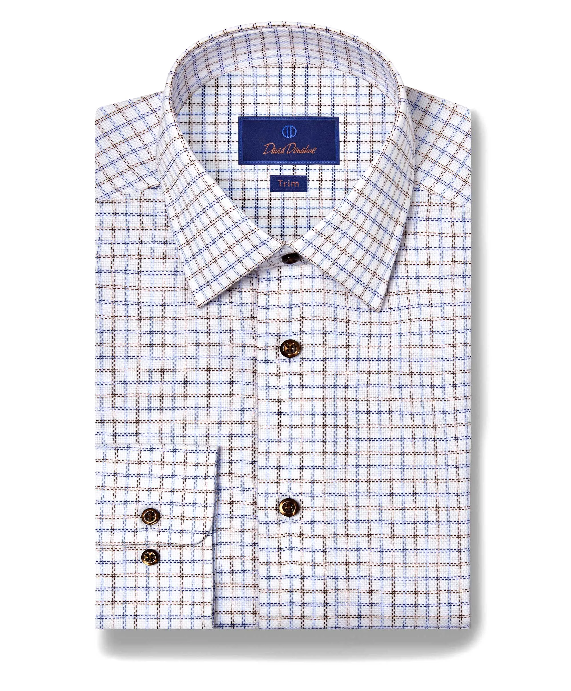 Reinforced Seams Chic Design TBSP11808427 | Blue & Brown Textured Check Dress Shirt