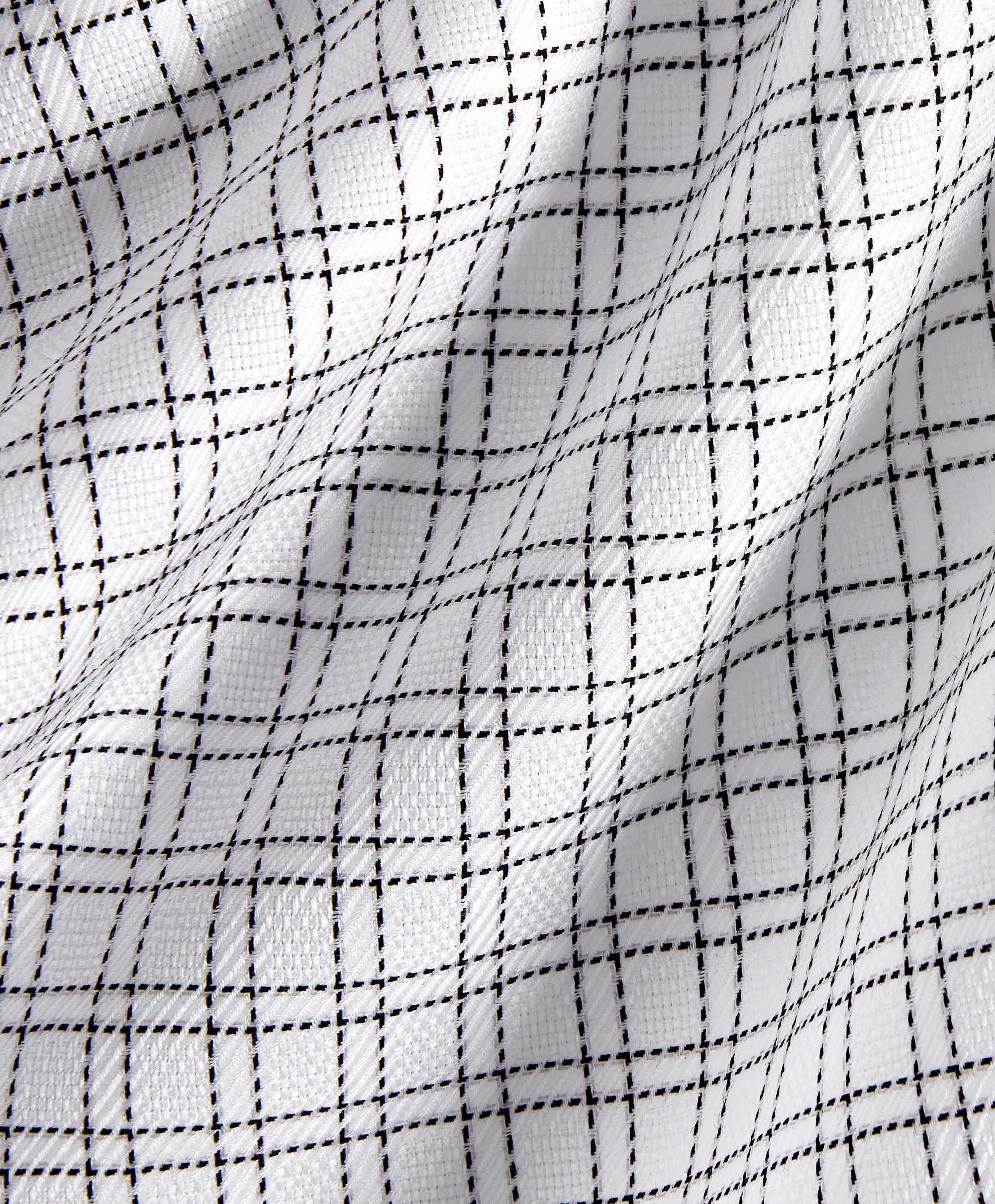 TBSP11809115 | White & Black Dobby Check Dress Shirt Camouflage Print