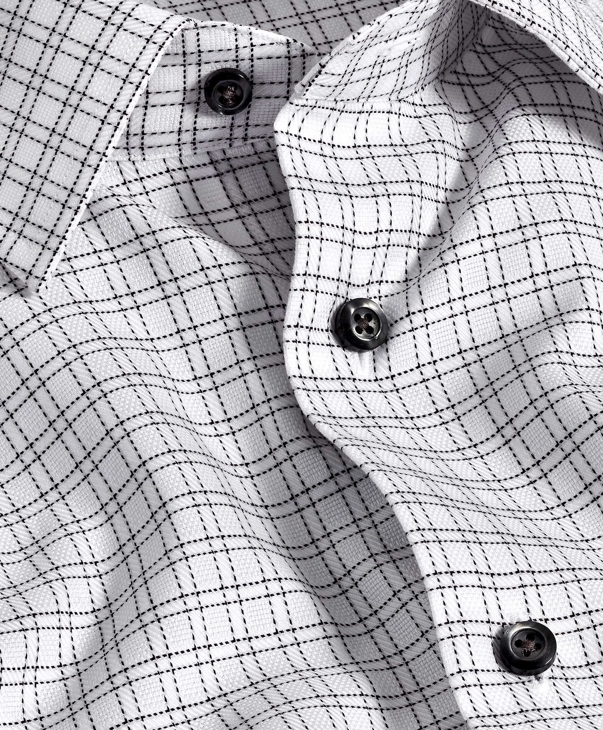 high-low hem TBSP11809115 | White & Black Dobby Check Dress Shirt