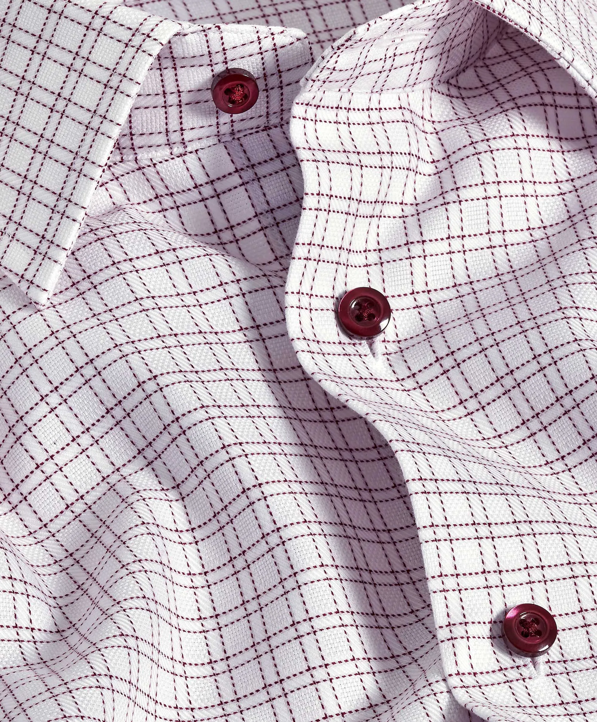 TBSP11809165 | White & Merlot Dobby Check Dress Shirt Animal Print