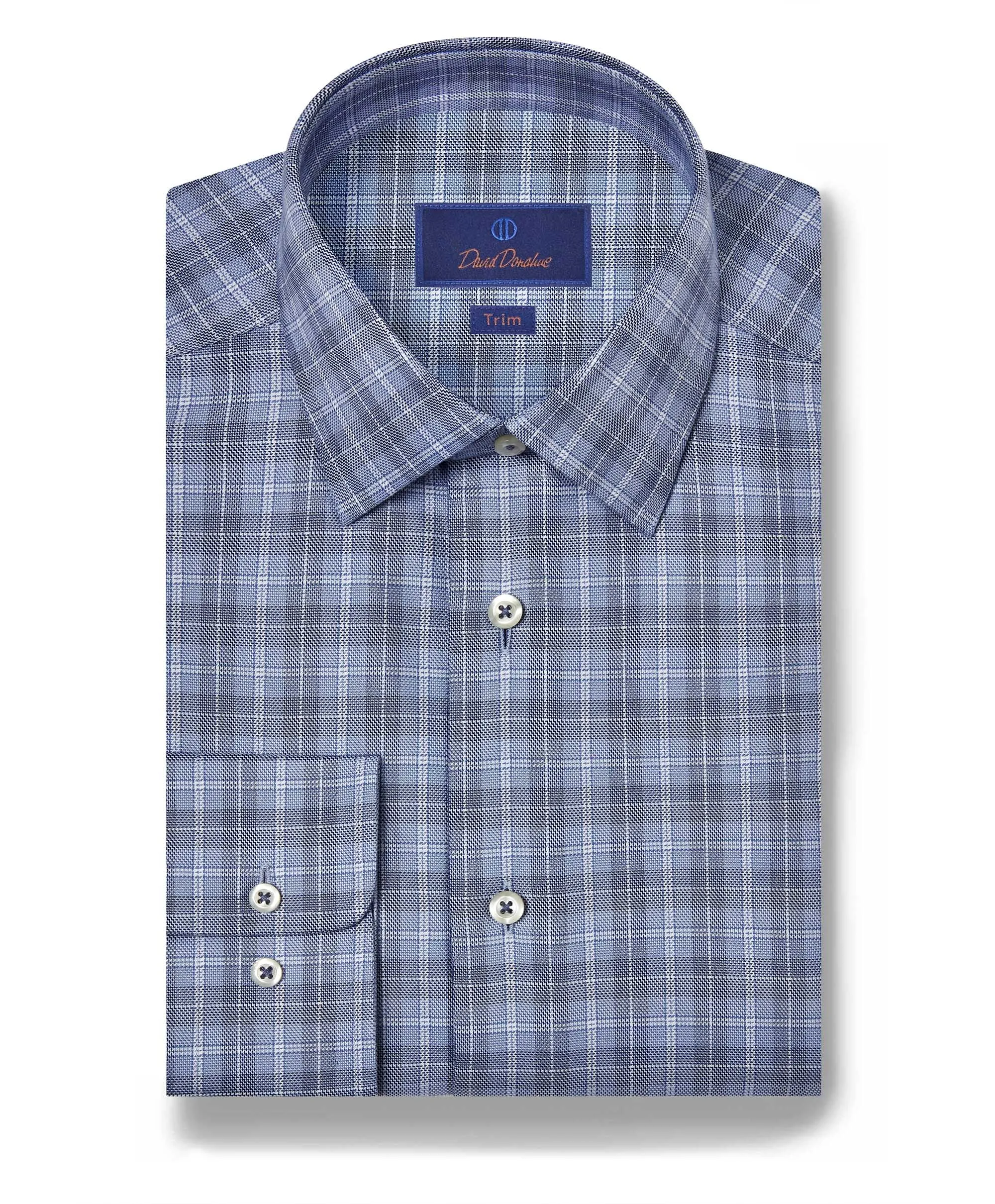 Street Chic TBSP11813414 | Blue & Navy Dobby Check Dress Shirt
