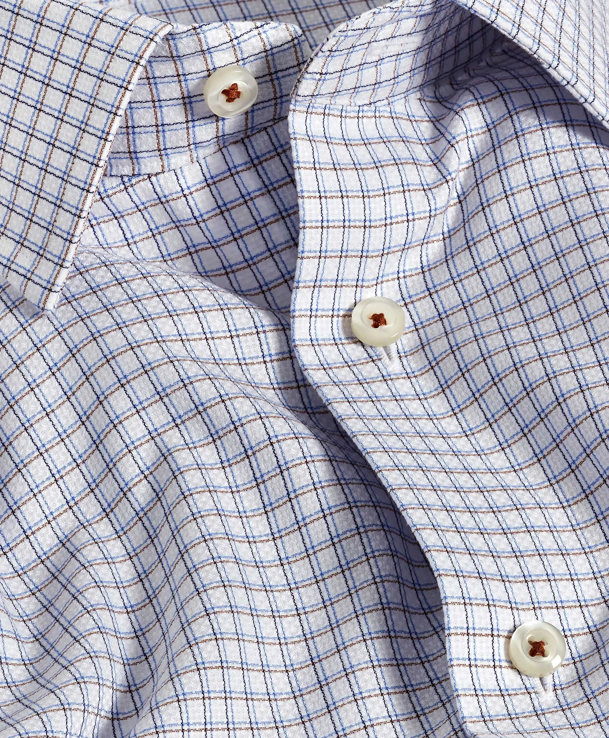 TBSP11819102 | White & Chocolate Dobby Check Dress Shirt Gradient effect Chic Look