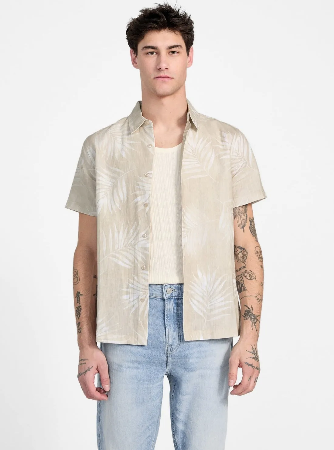 Waffle Weave Interview Ready Beige Textured Palm Shirt