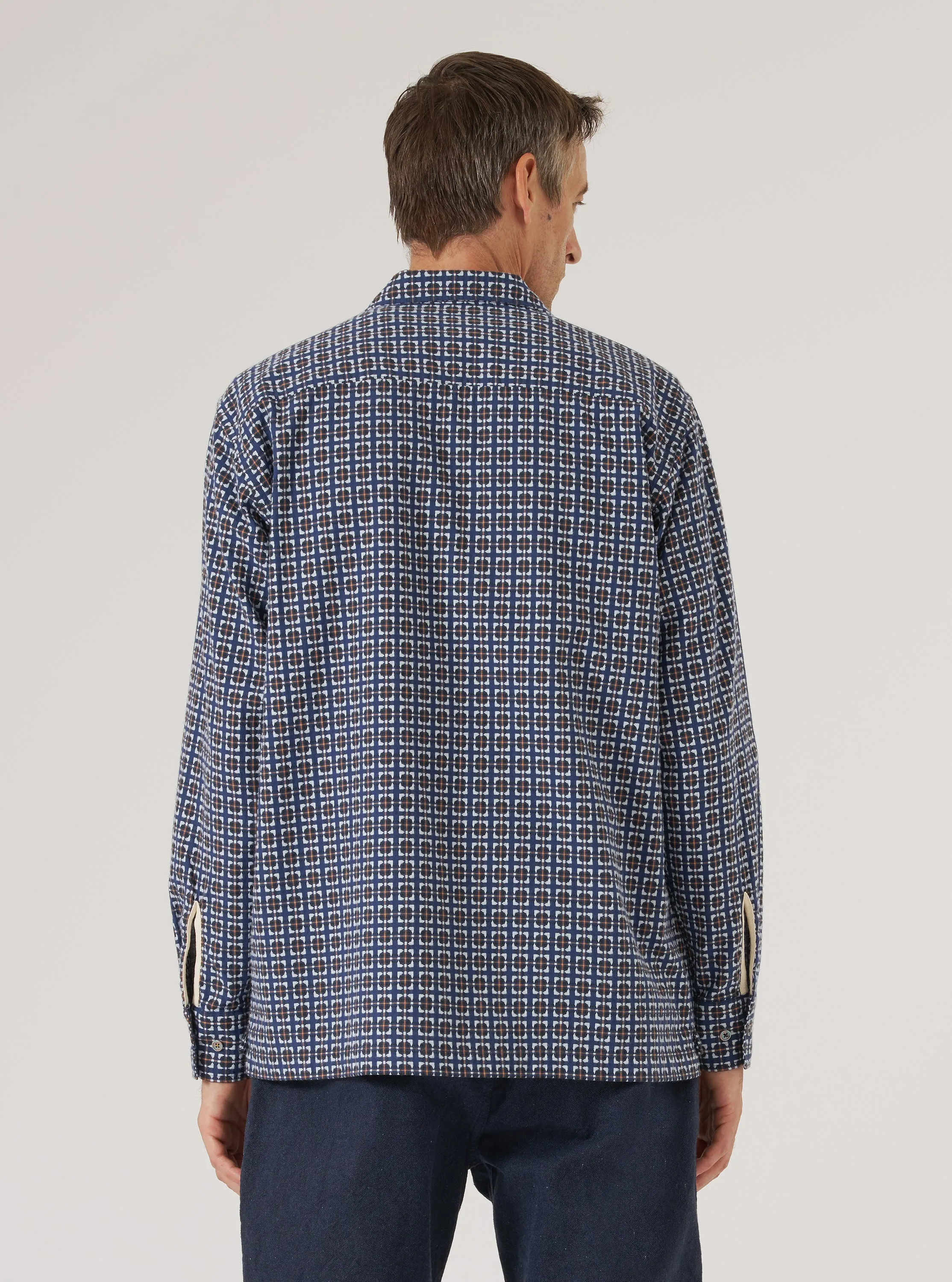 Breathable fabric Non Static Finish Navy Oscar Cotton L/S Camp Shirt