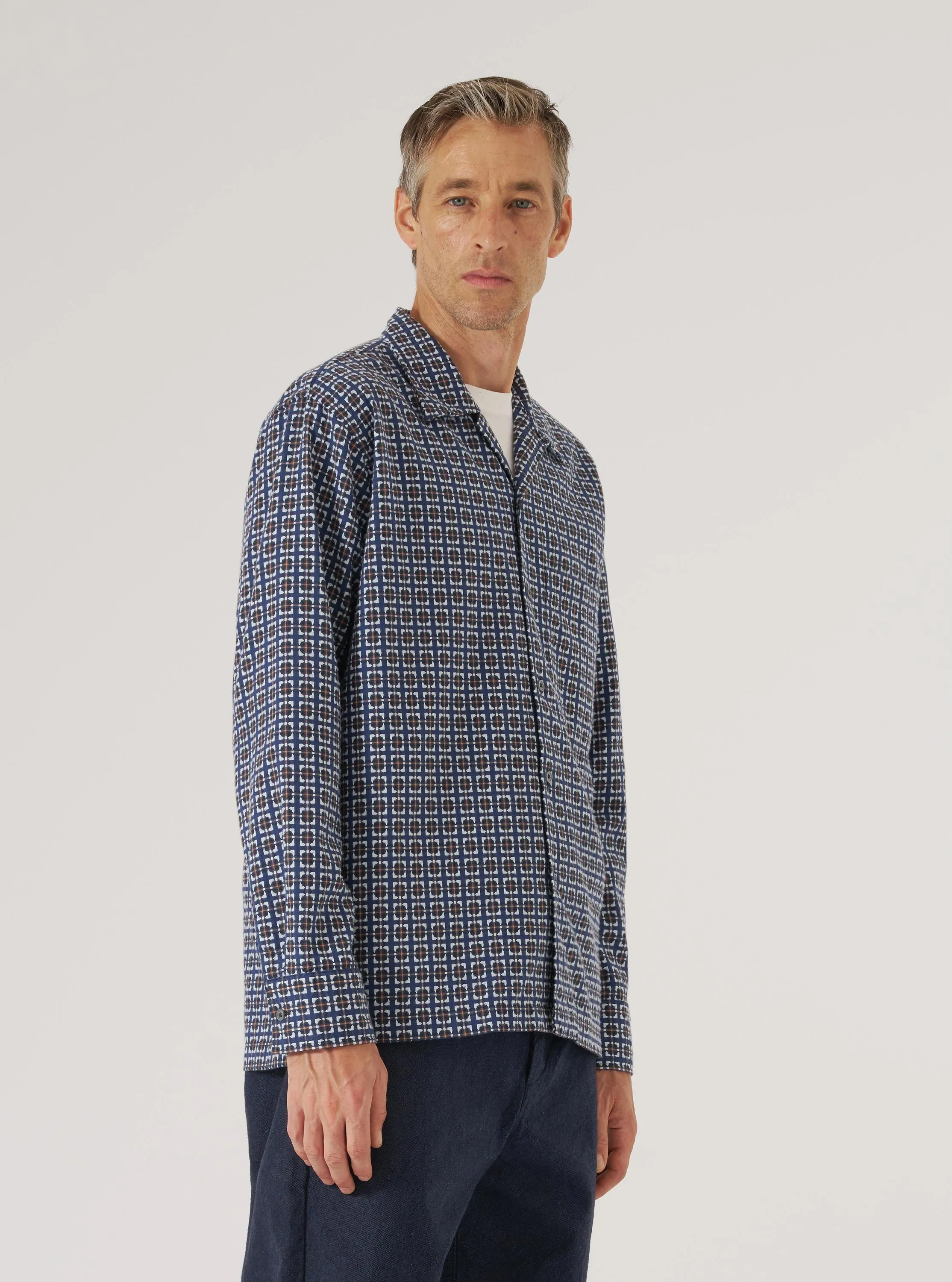 Tall Option Navy Oscar Cotton L/S Camp Shirt