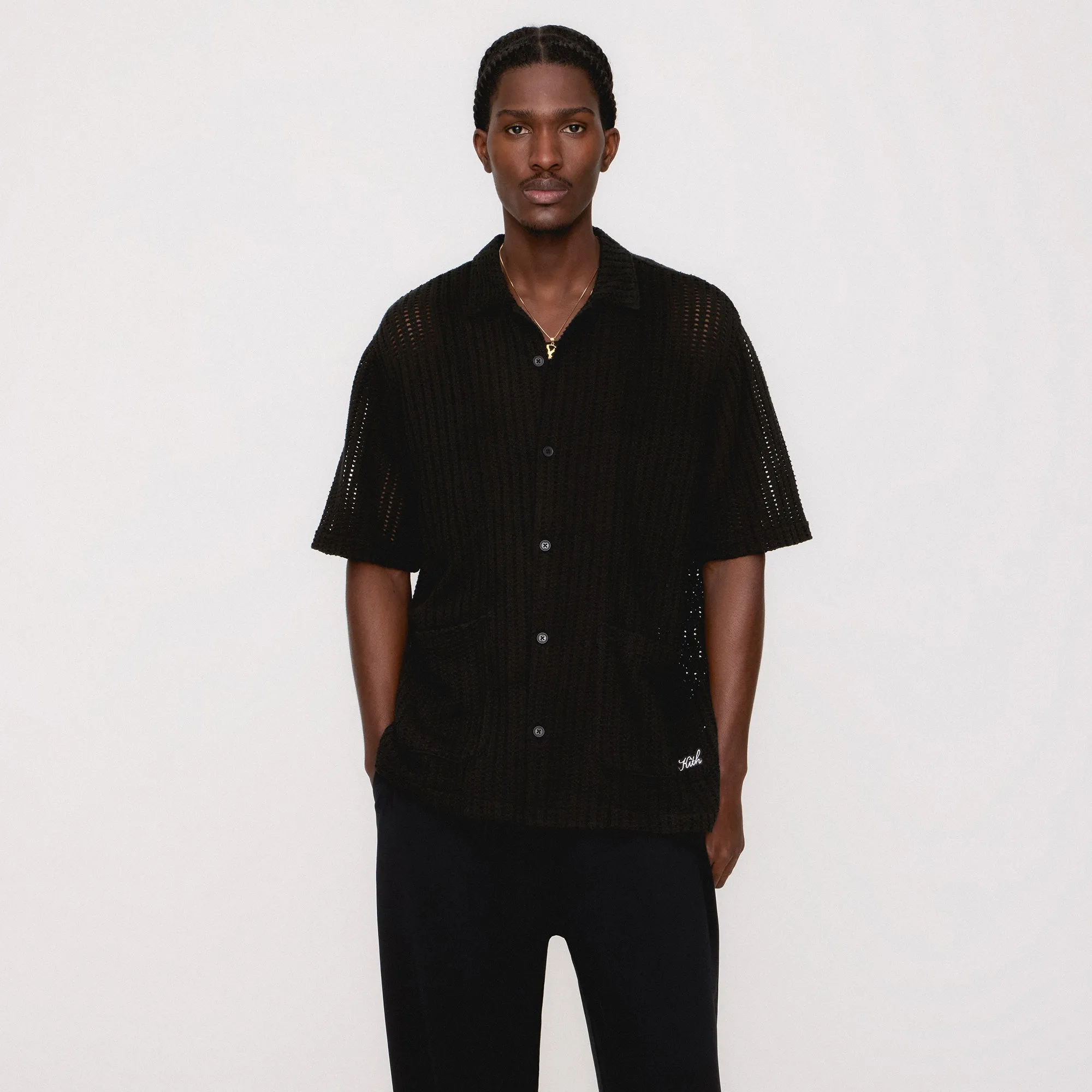 Kith Cotton Mesh Thompson Camp Collar Shirt - Black Simple Chill Piece AbrasionResistant