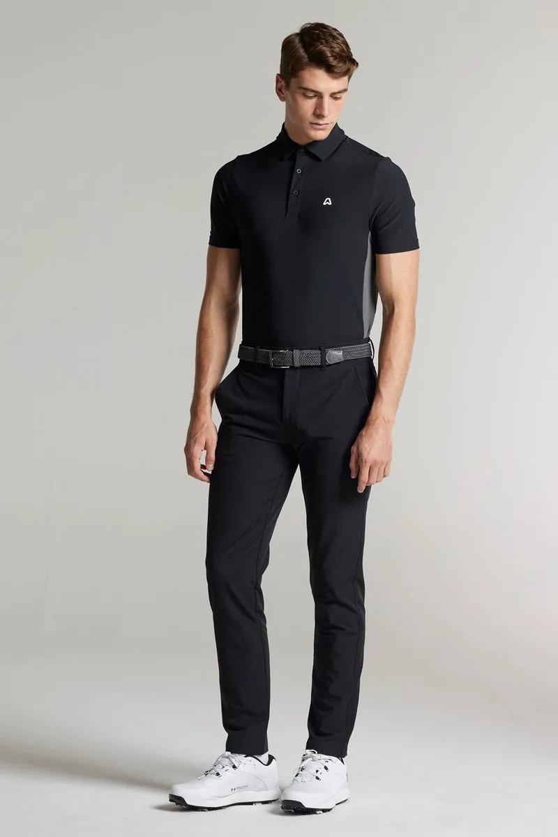 Vaughan Panelled Polo - Putter Black / Steel - Tailored Fit UV Protective Coating Durable Thread Construction