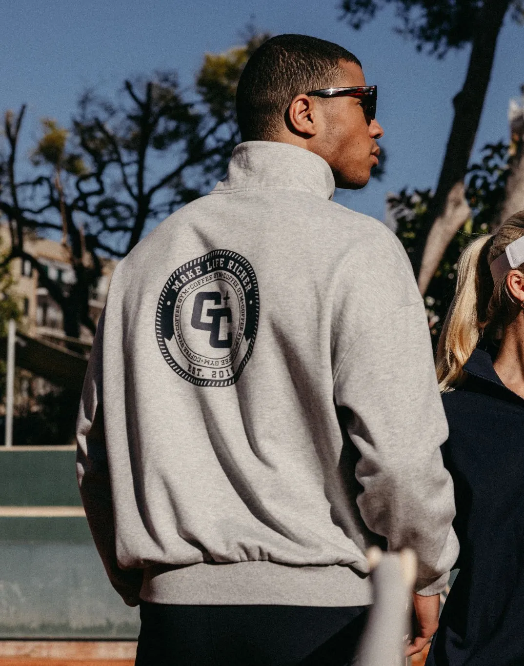 product satin lining luxury Clubhouse Funnel Neck Zip in Grey Marl