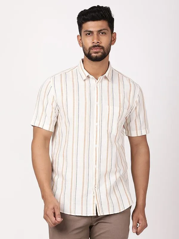 Men Striped Half Sleeve Cotton Blend Shirt Relaxed Vibe Smart Layering