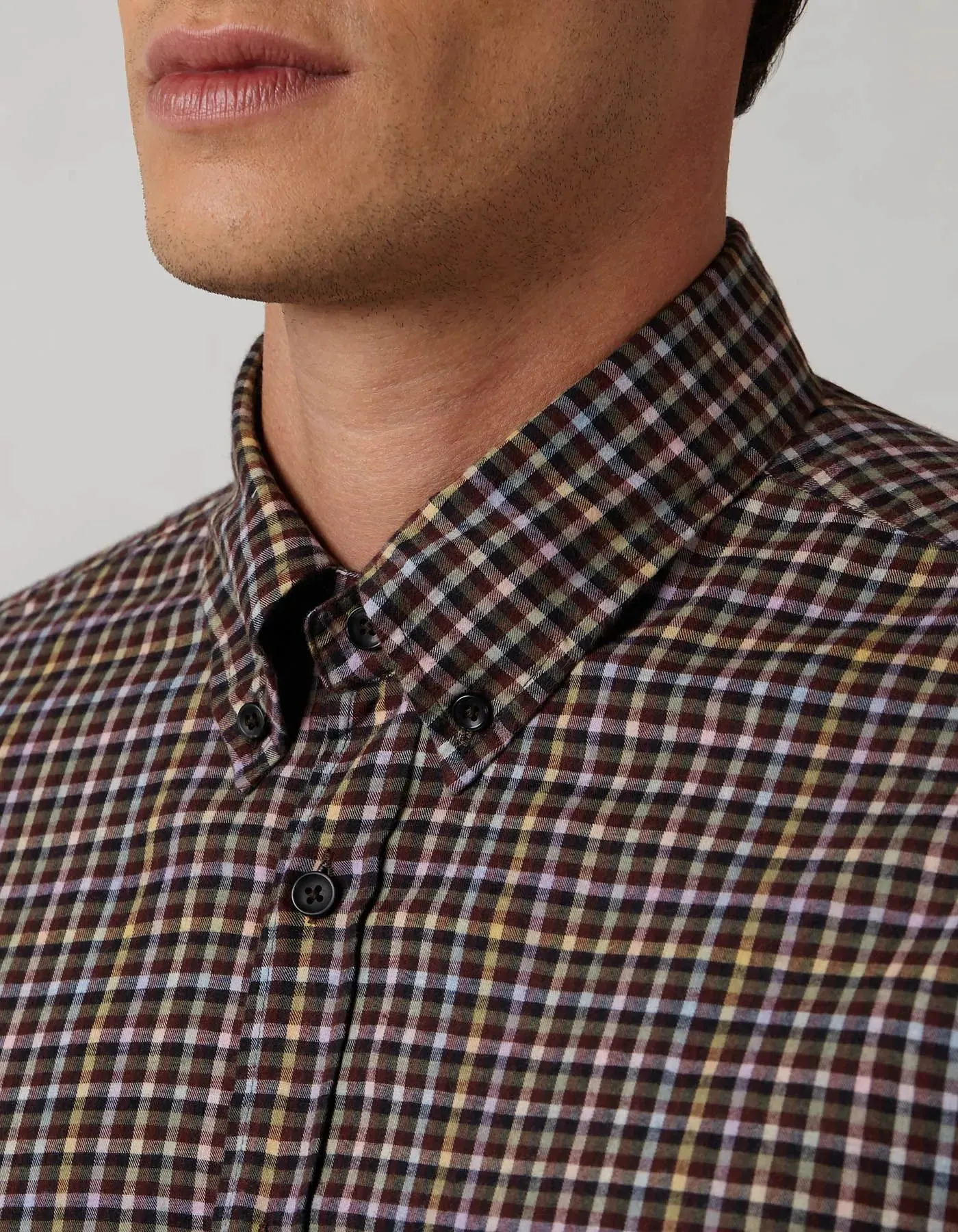 ID60367-Xacus Check Button Down Ruffle Edge