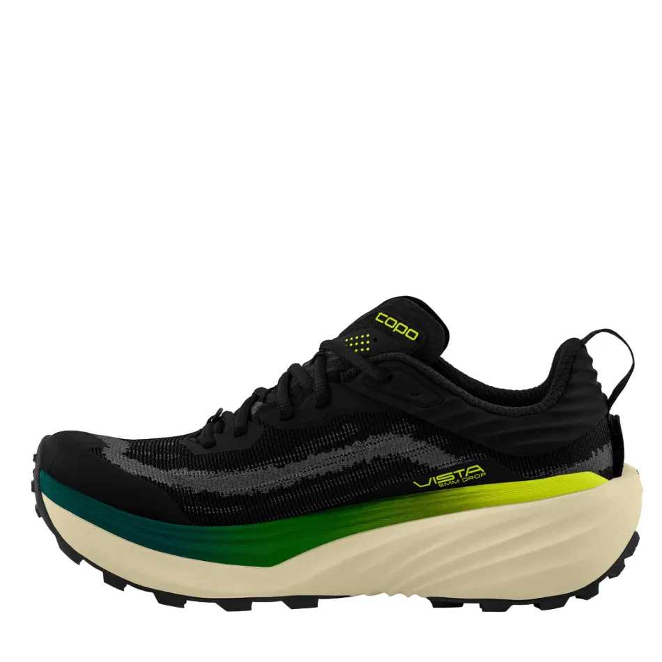 Enhanced Grip Pattern Zero Drop Running Topo Men's Vista Running Shoes in Black/Lime AW25