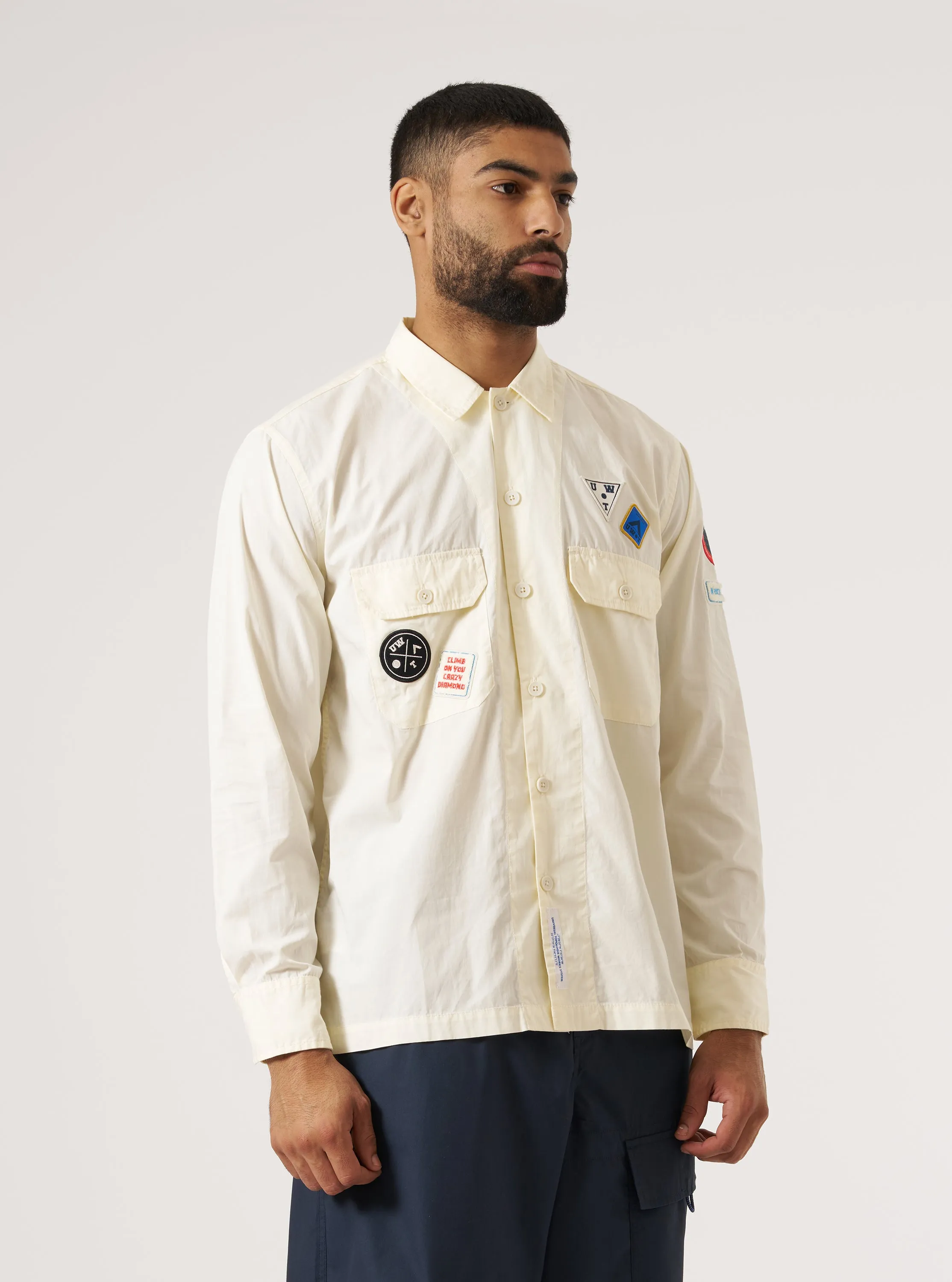 Topologie x Universal Works Ecru Broadcloth Utility Shirt High-End Fashion Airflow Ventilation System