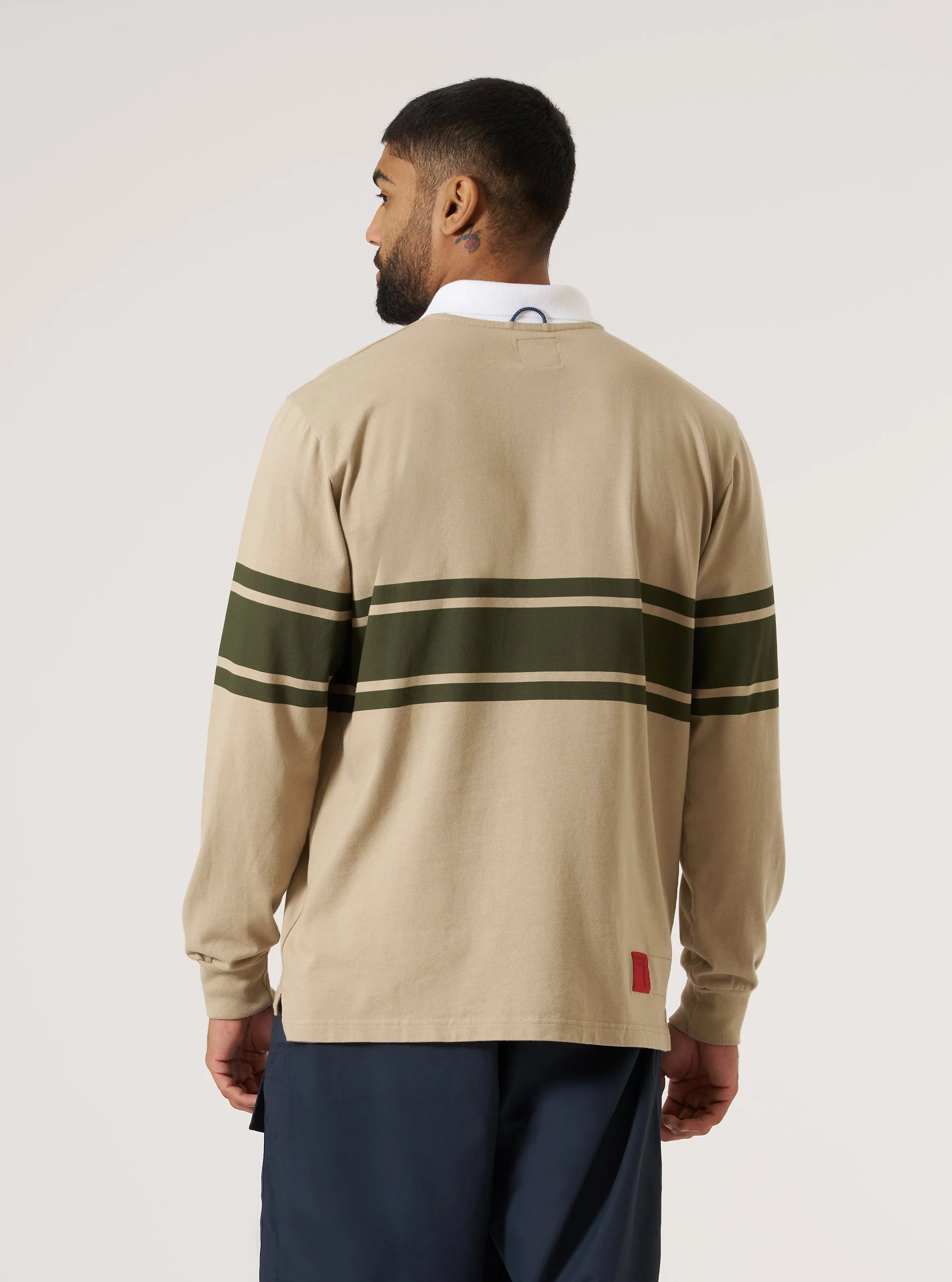 Soft Stretch Collar Flexible Movement Topologie x Universal Works Sand/Olive MW Organic Cotton Rugby Shirt