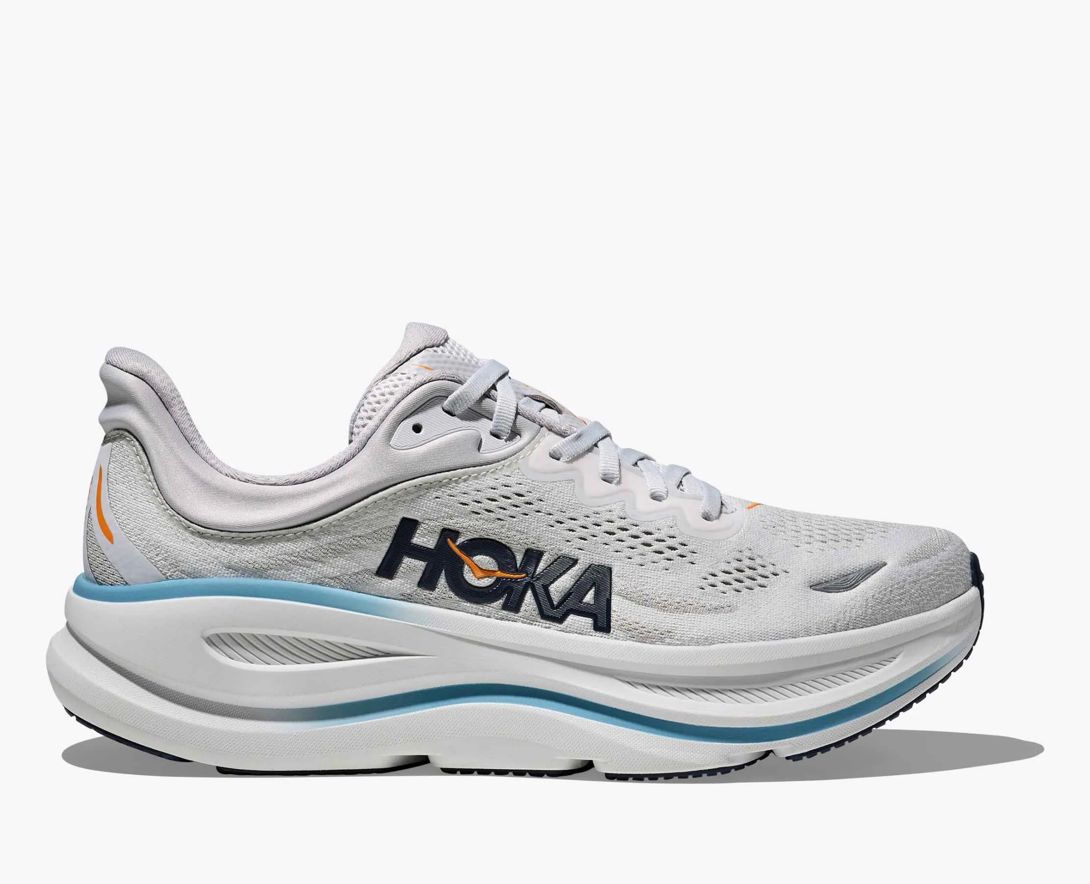 3D Molded Heel Thermoregulation Tech Men's HOKA Bondi 9 Running Shoe in Stardust | Cosmic Grey