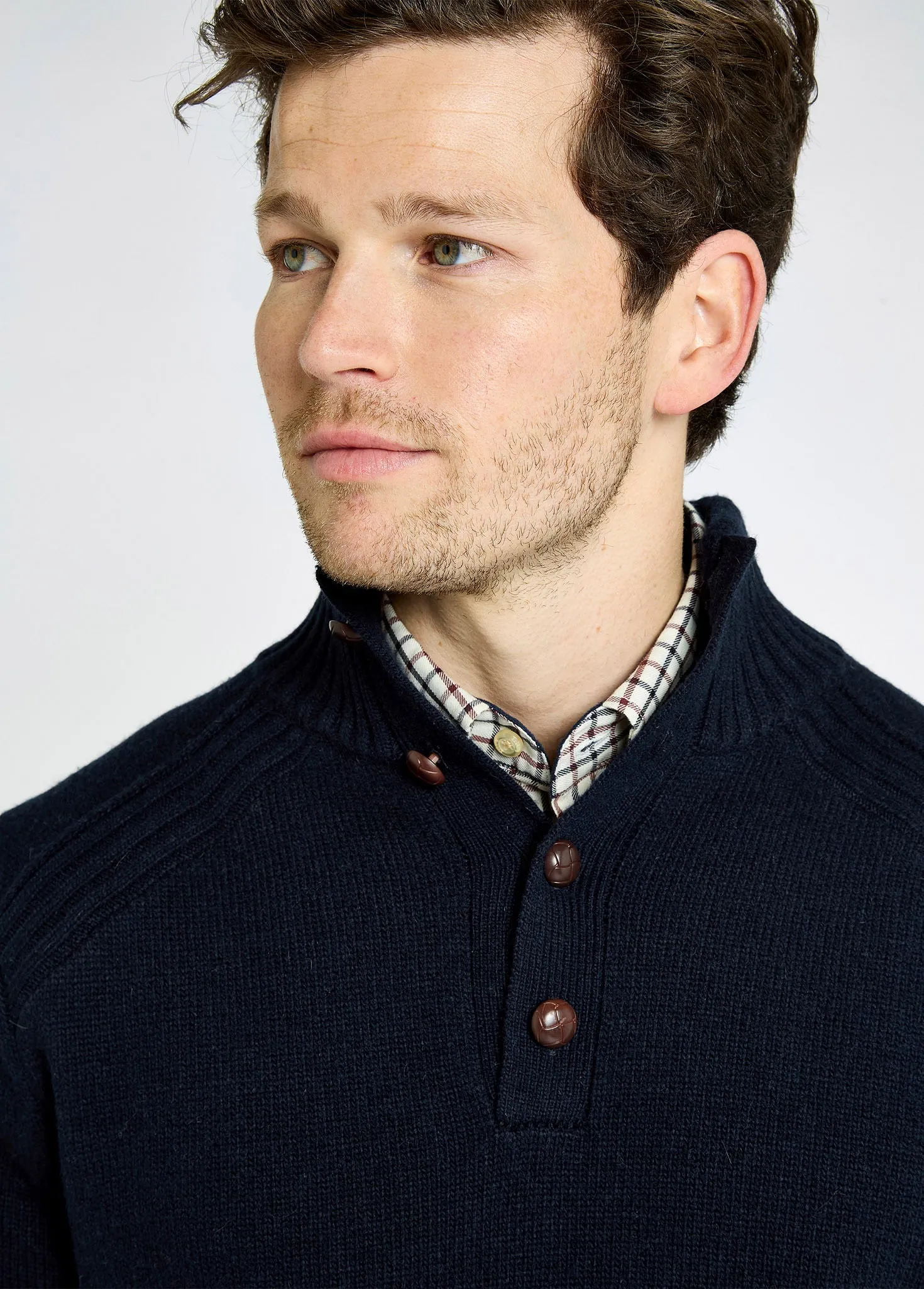 AbrasionResistantClothing Shields Men??s button neck sweater - Navy