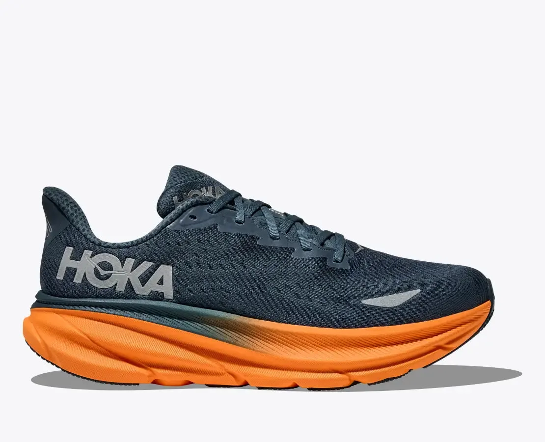 weekend running footwear Soft foam Men's HOKA Clifton 9 GTX  Running Shoe in Stormy Skies / Orange Zest