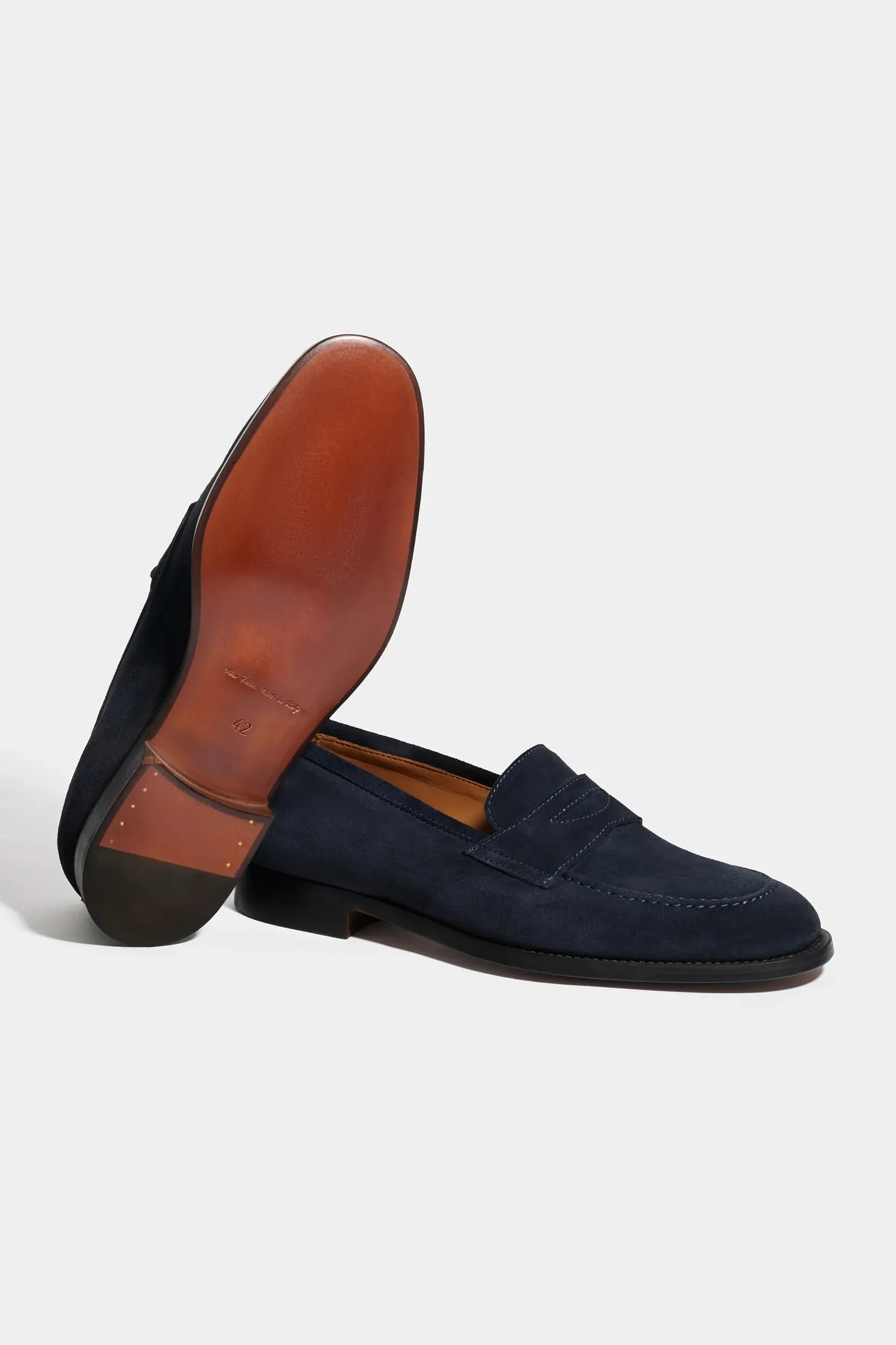 Hold Step All-day Walking Shoes Blue suede penny loafers - Made in Italy