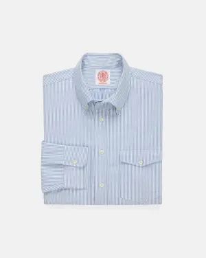 Made-in-USA Flap Pocket Blue University Stripe Oxford Cloth Shirt - Classic Fit Layered Collar Soft Material