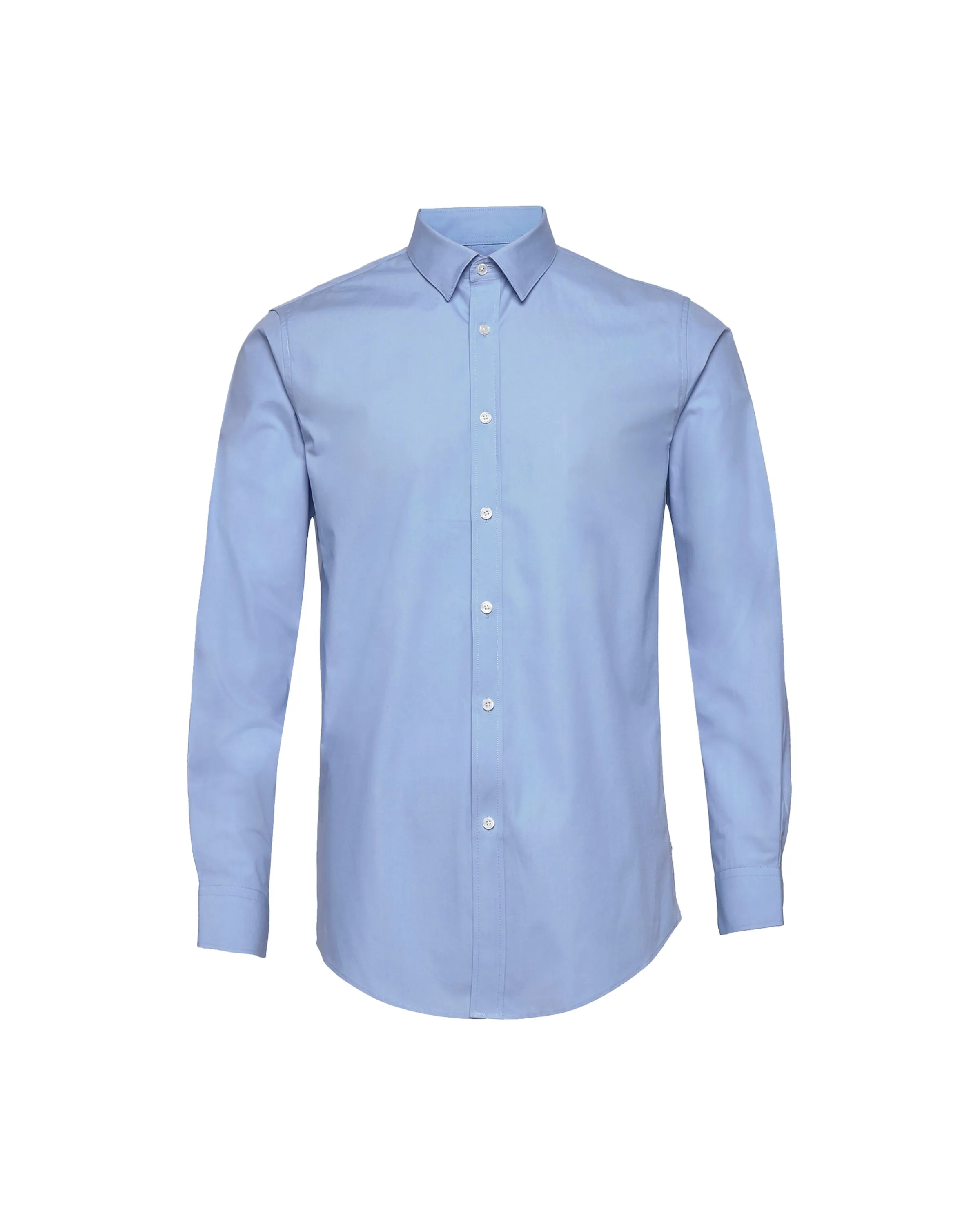 French Blue Twill Natural Stretch Cotton Dress Shirt Shimmer Effect