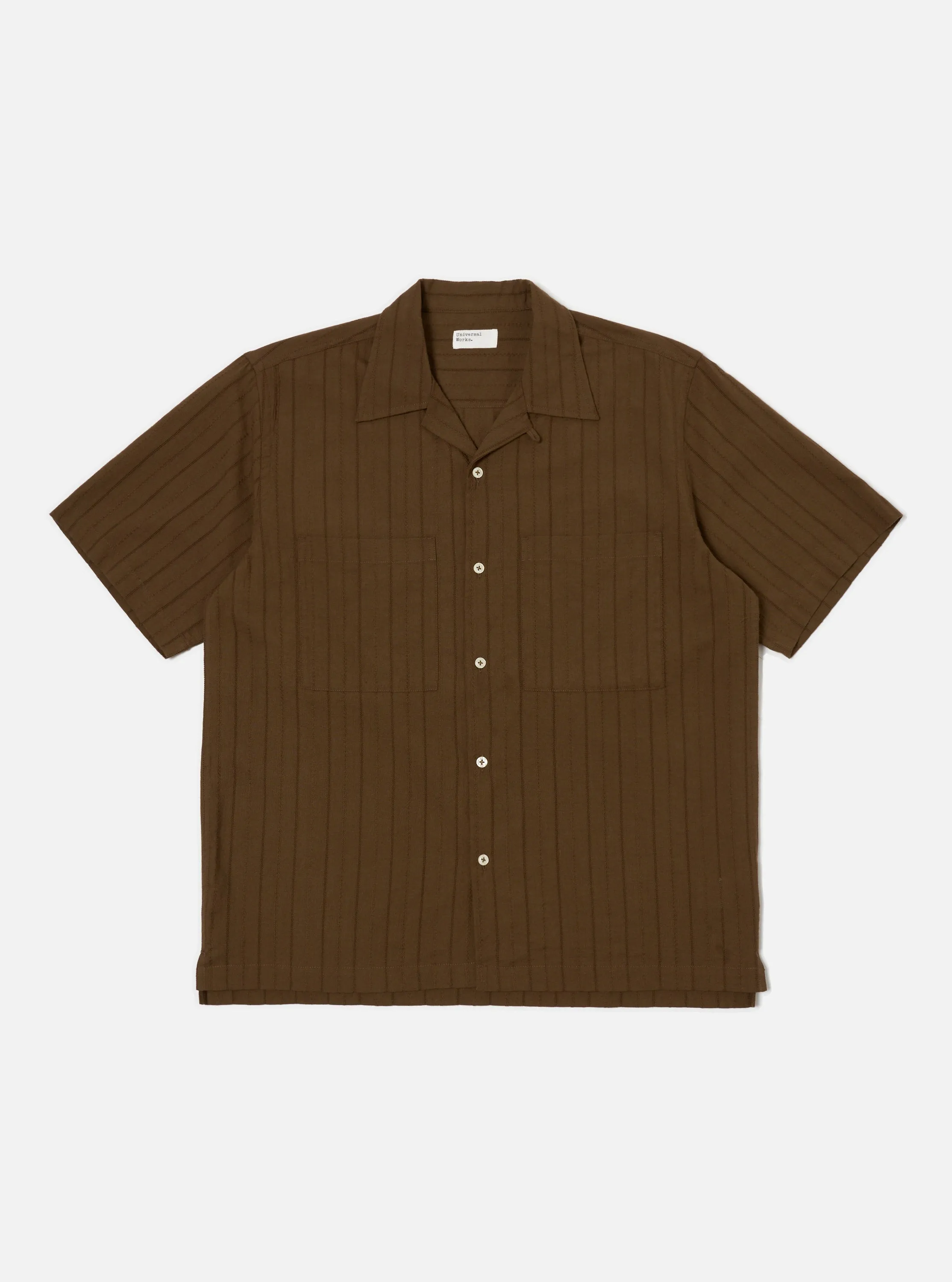 Brown Dobby Self Stripe Camper Shirt Errand Ready Round Collar