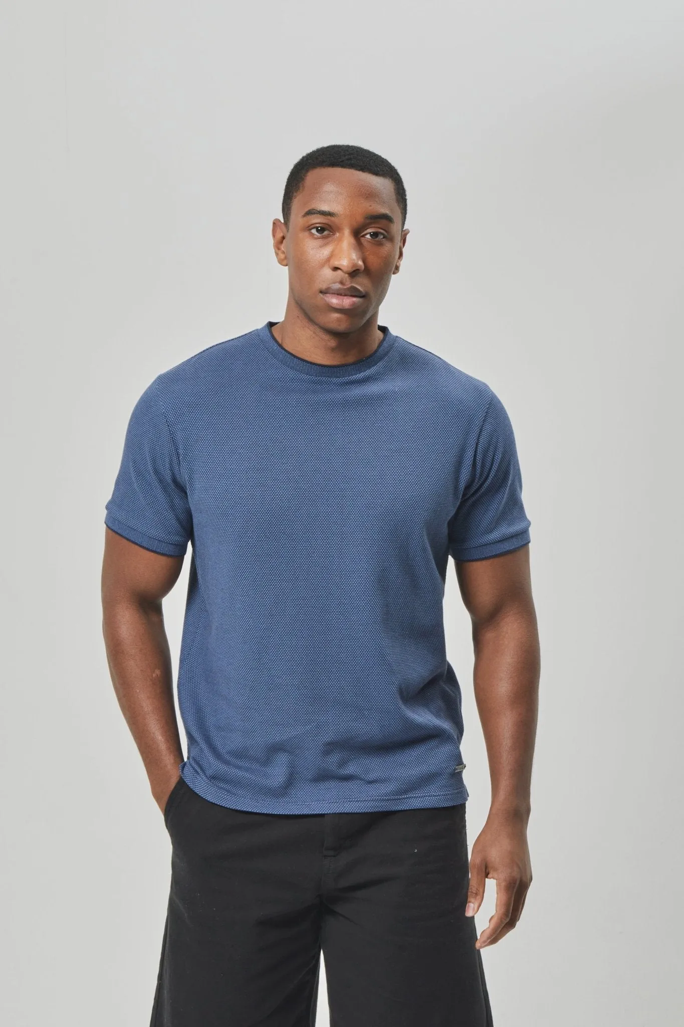 Drop Shoulder Cut Mens 'ABVIA' T-Shirt - NAVY