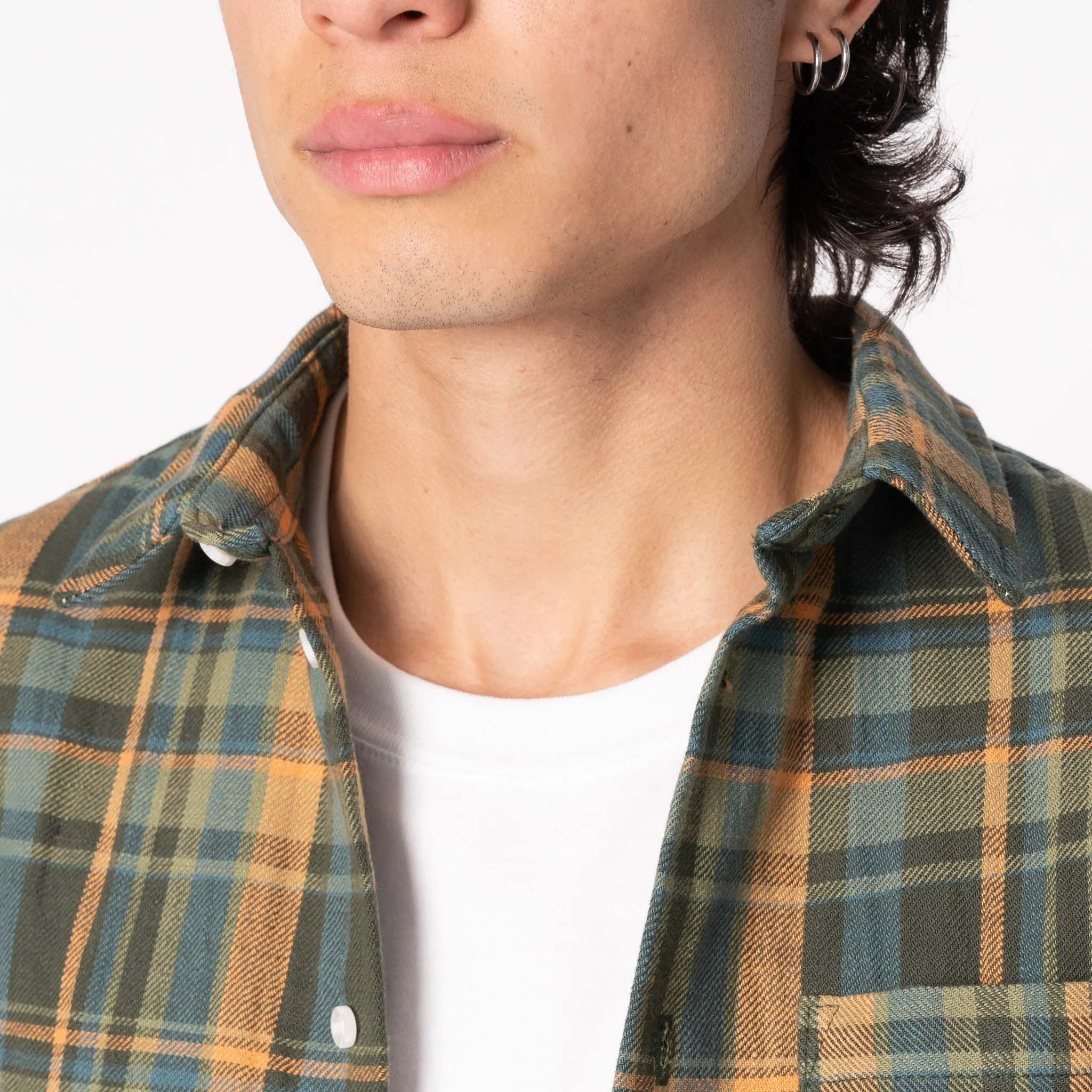 Fitted Shape Tailored Cuffs True Shirt - Slub Yarn Flannel - Green