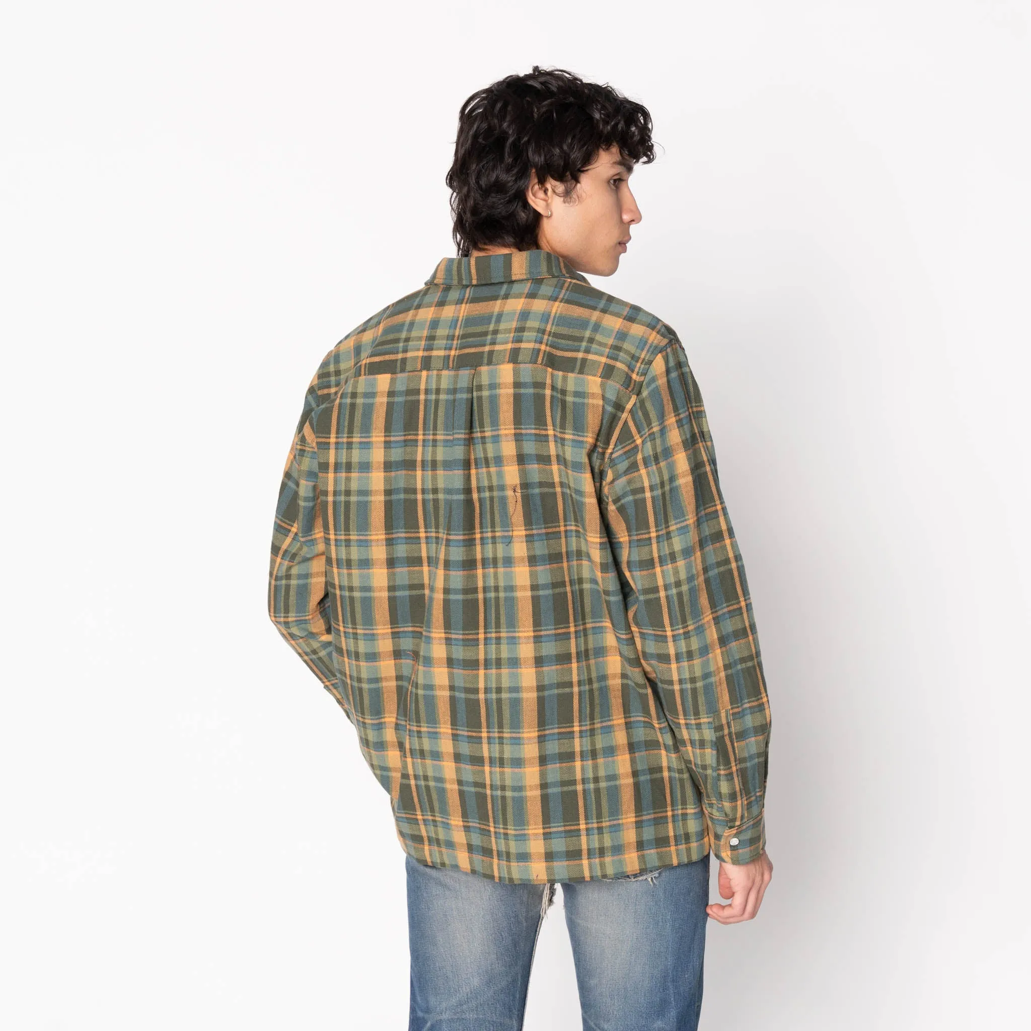 Durable Buttons Eco-friendly True Shirt - Slub Yarn Flannel - Green