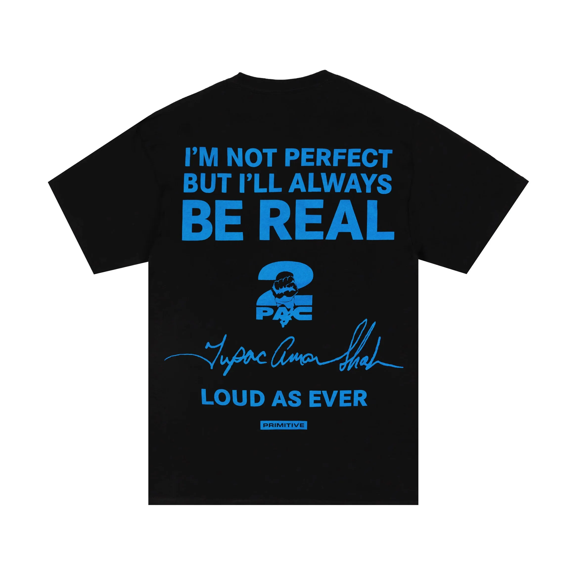 Stretch Jersey Knit Tupac Truth 2 Mens Short Sleeve Shirt (Black/Blue)