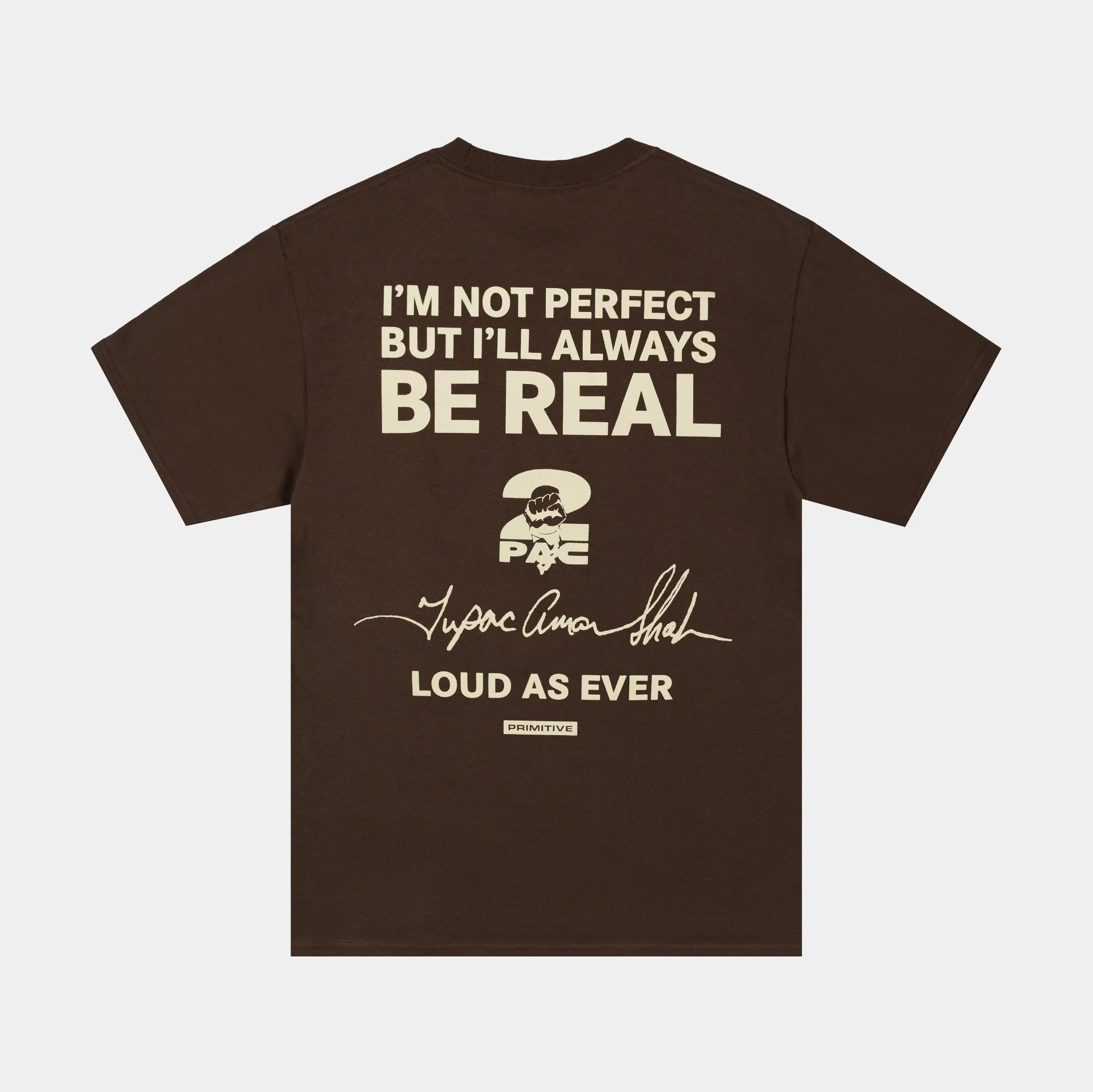 Tupac Truth Mens Short Sleeve Shirt (Brown/White) VintageWashEffect