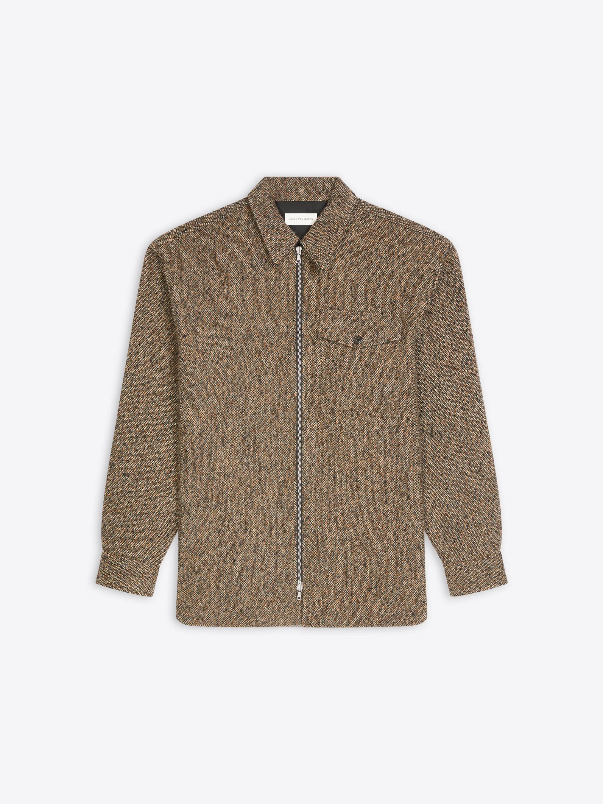 Tweed zipped shirt Hidden Button Placket