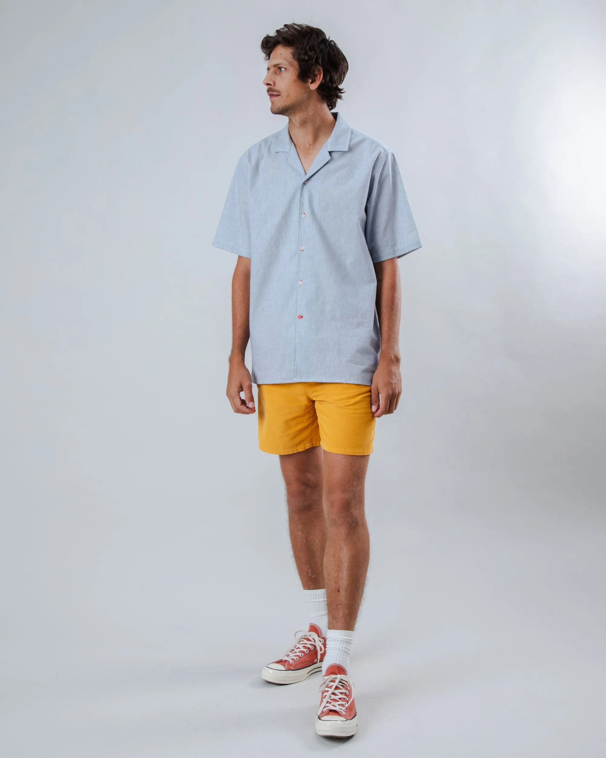 Casual Comfort No Chafe Edging Pinstripes Aloha Shirt Blue