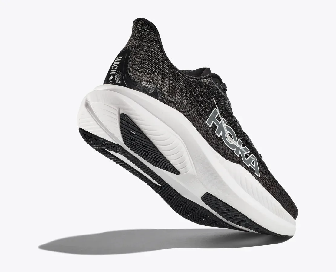 Men's HOKA Mach 6 Running Shoe in Black / White Lateral Stability Wall Anti Torsion Stability Plate