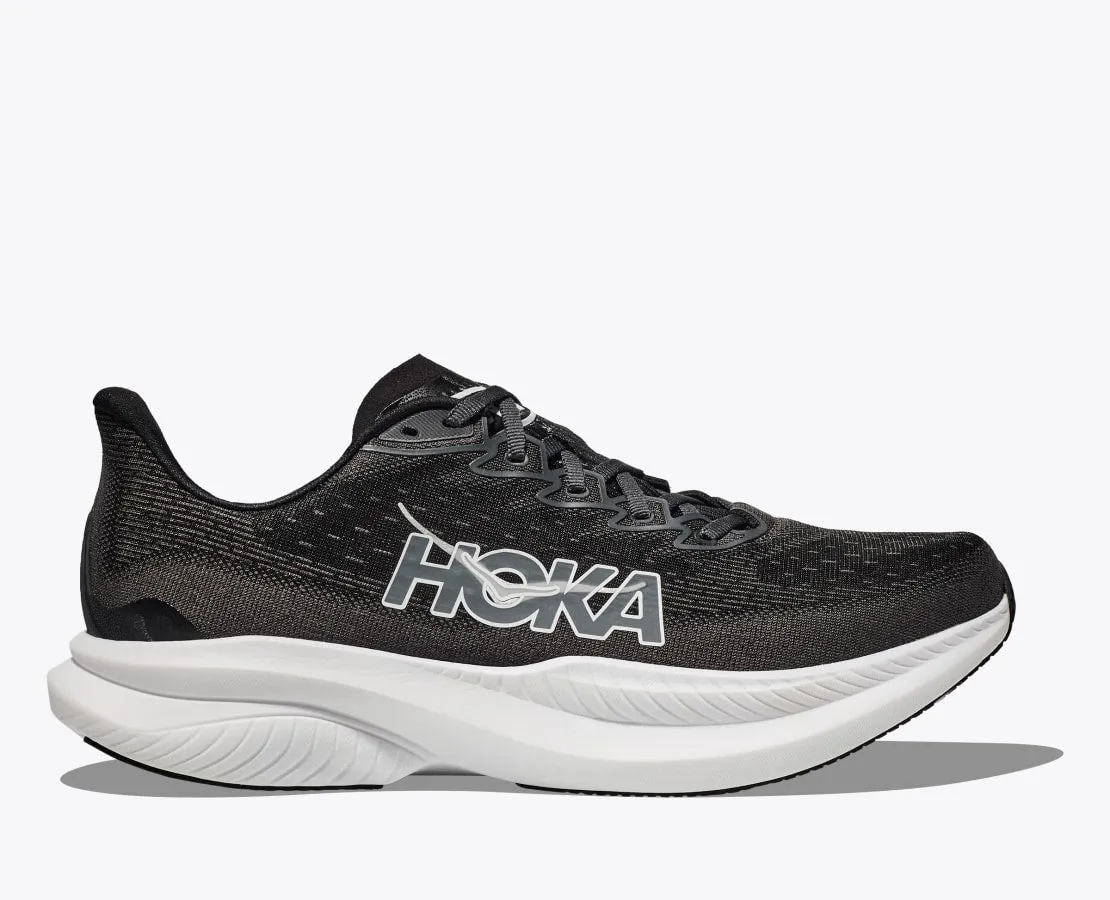 Men's HOKA Mach 6 Running Shoe in Black / White Compressionless Foam Core