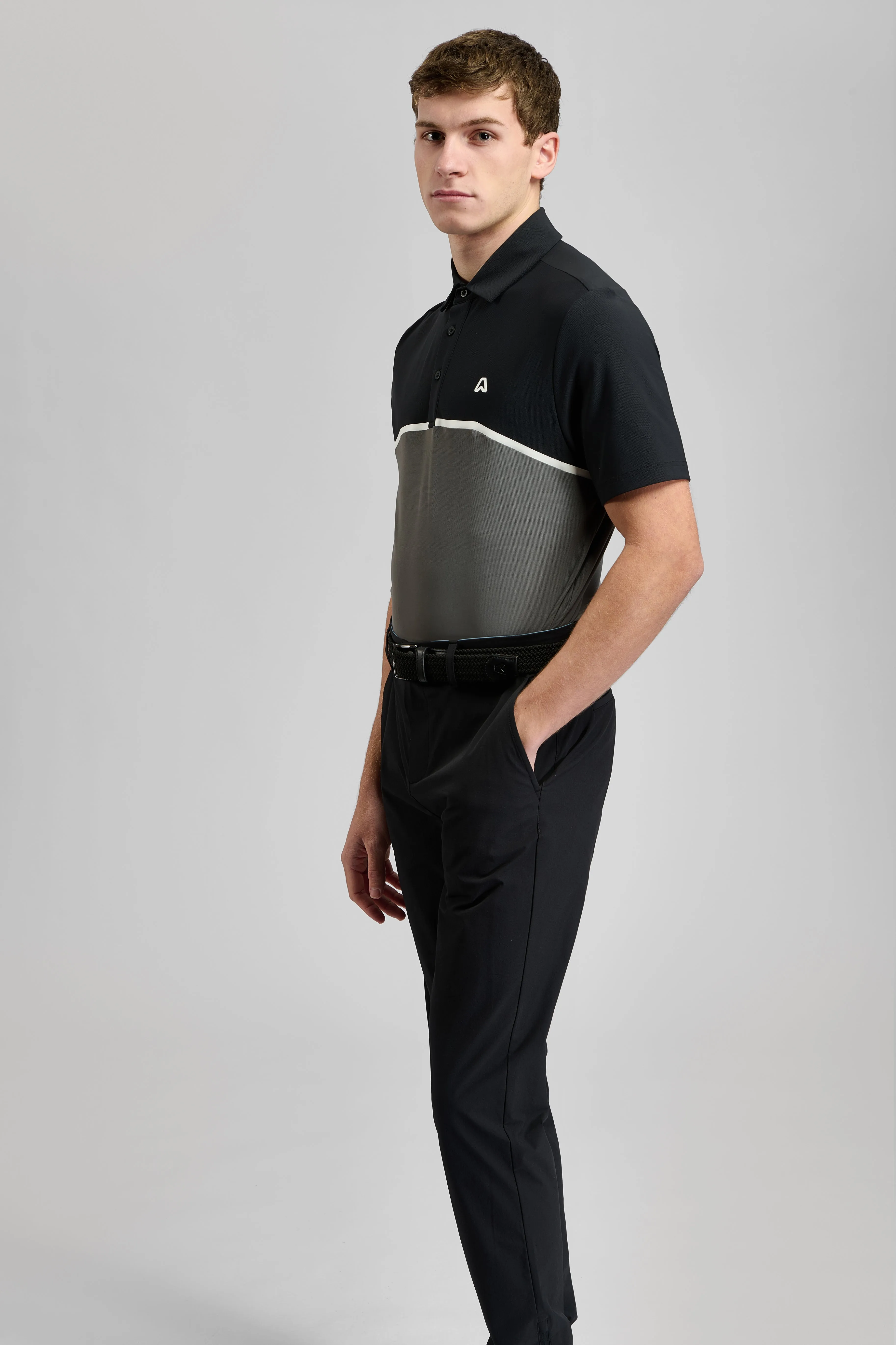 Pulse Colourblock Golf Polo Shirt - Putter Black / Steel Grey Button-up