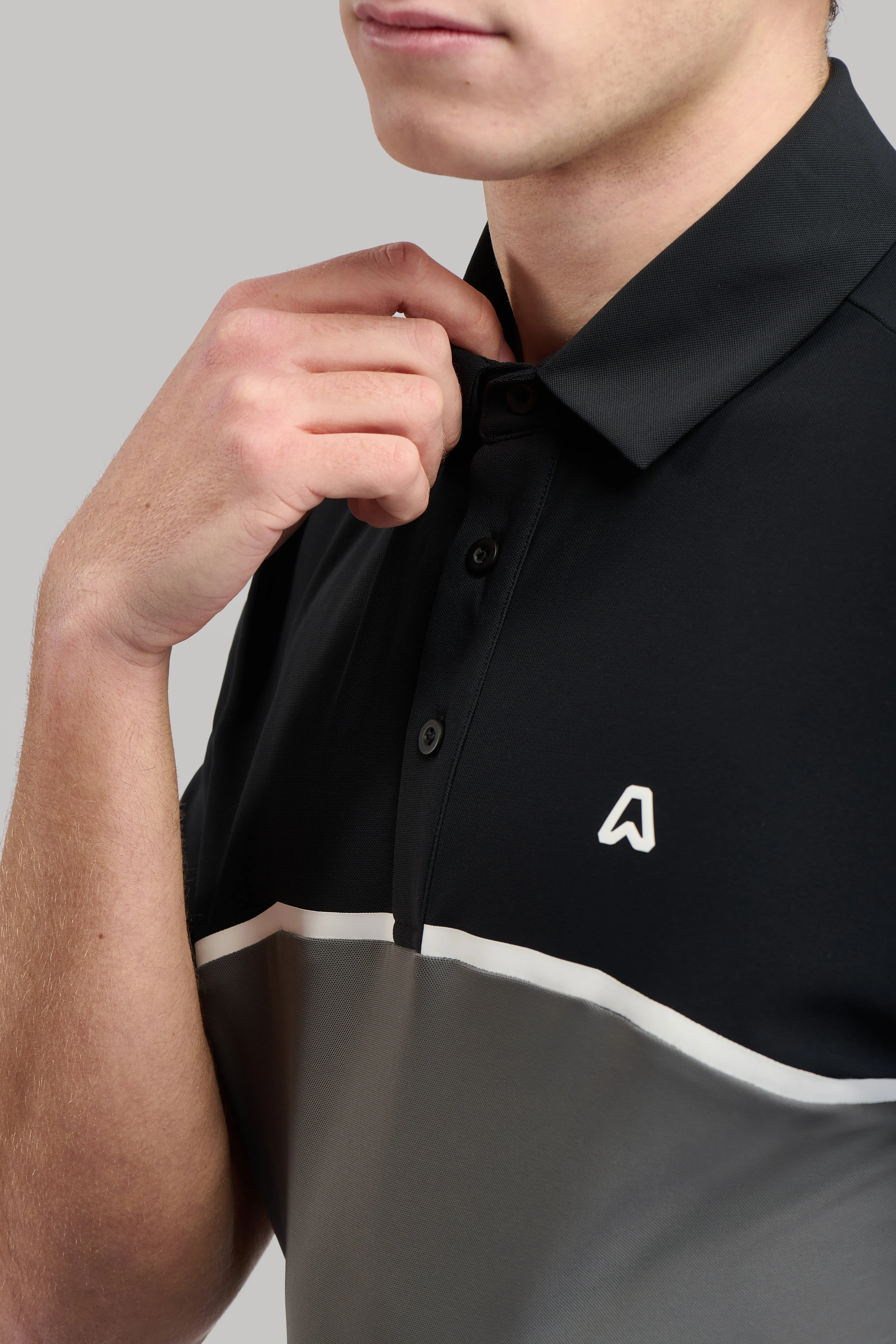 Pulse Colourblock Golf Polo Shirt - Putter Black / Steel Grey Athletic Look Quick Dry Technology