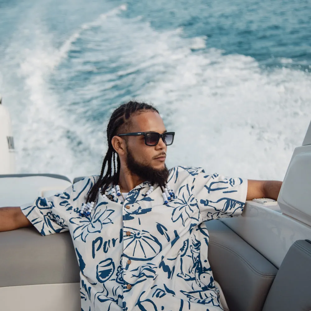 Unwind S/S Shirt White/Cobalt Youthful Vibe V-Neck