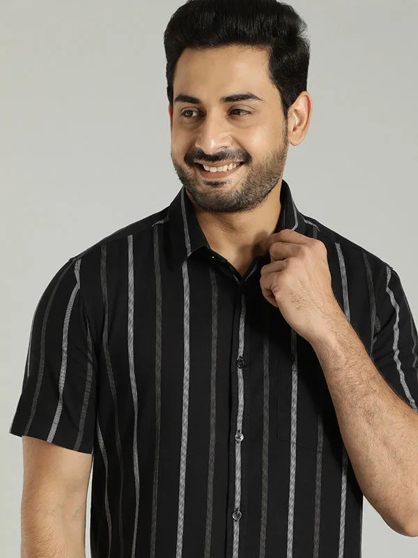 Beach Attire Men Striped Half Sleeve Cotton Shirt