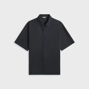 Auralee Super Fine Tropical Wool Open Collar Half Sleeved - Navy Modern Functional Design