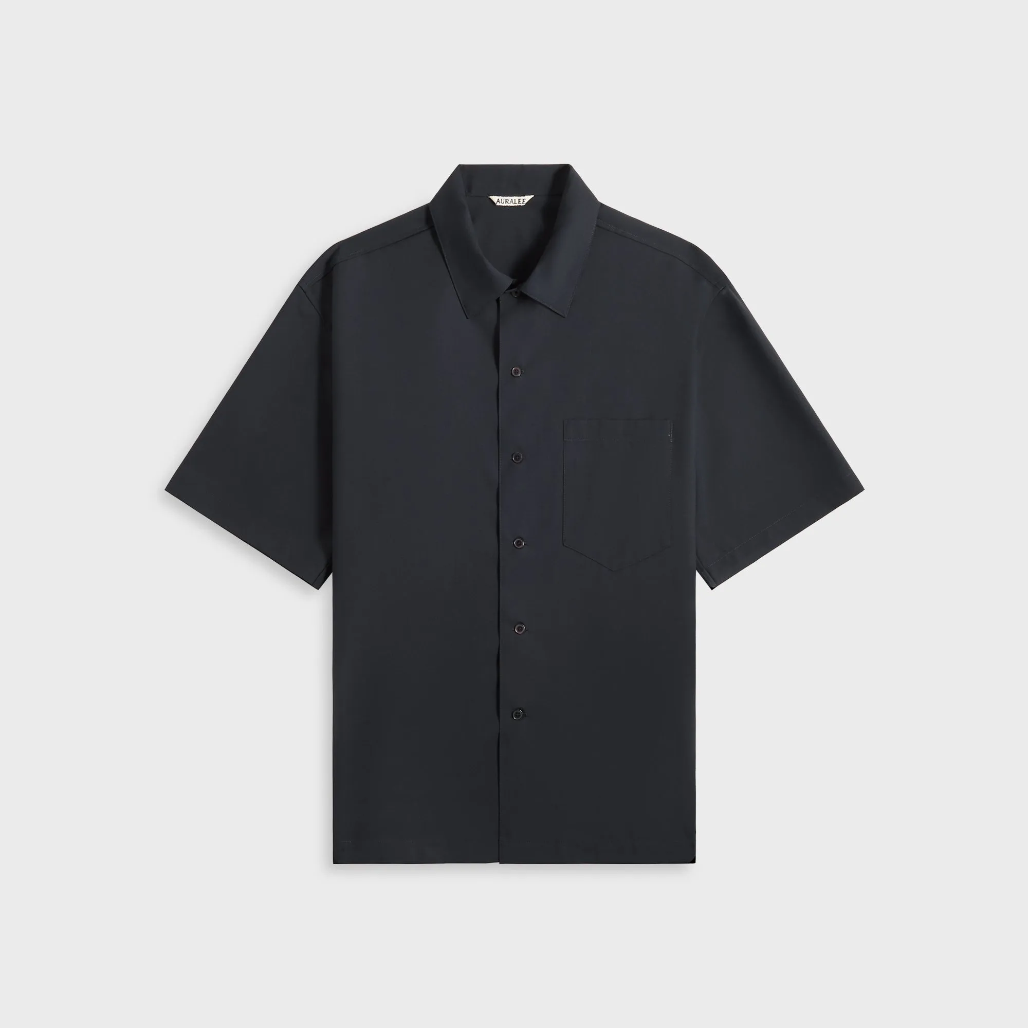 Auralee Super Fine Tropical Wool Open Collar Half Sleeved - Navy Modern Functional Design