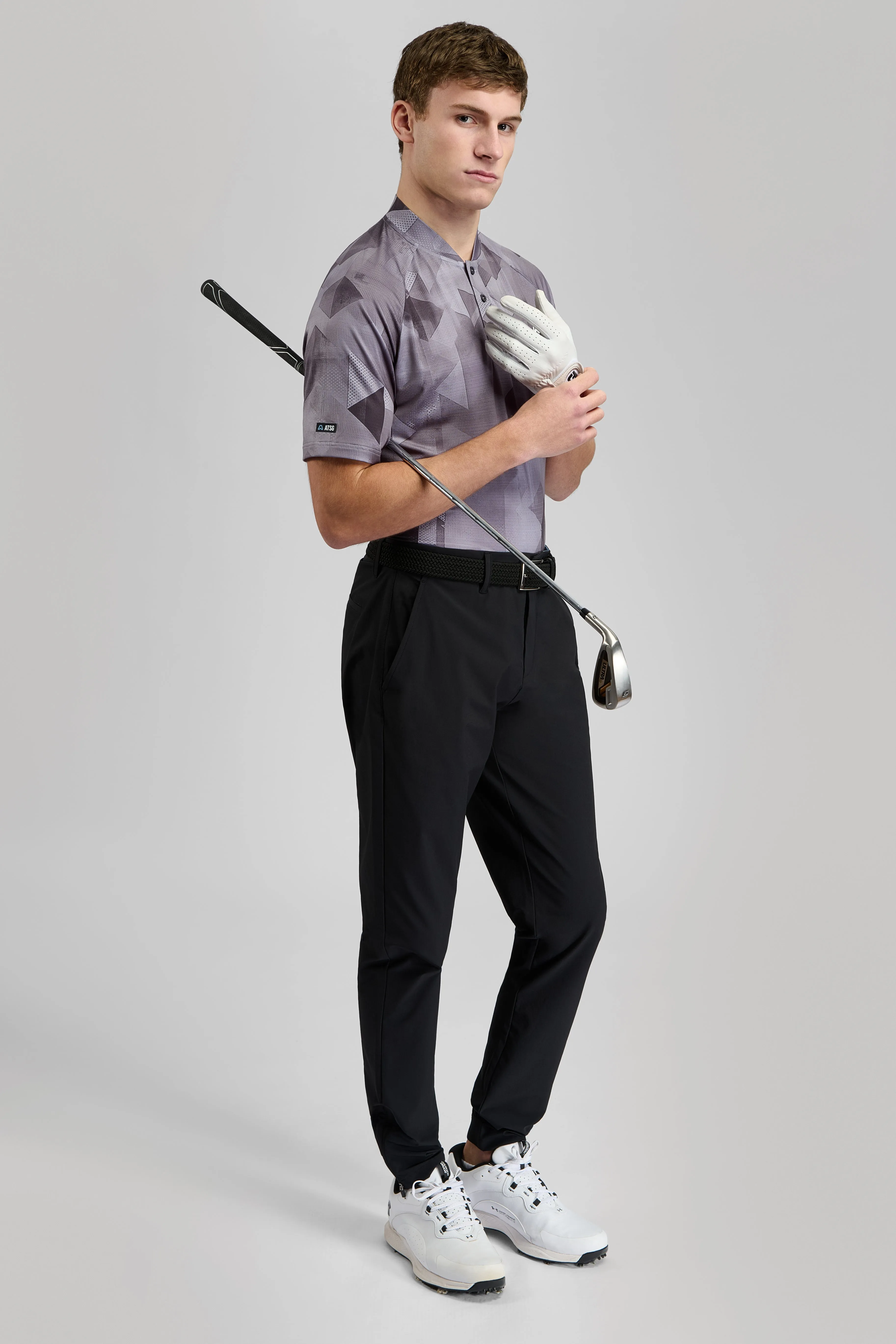 Errand Ready Vapor Geo Print Grandad Golf Polo Shirt - Driver Grey