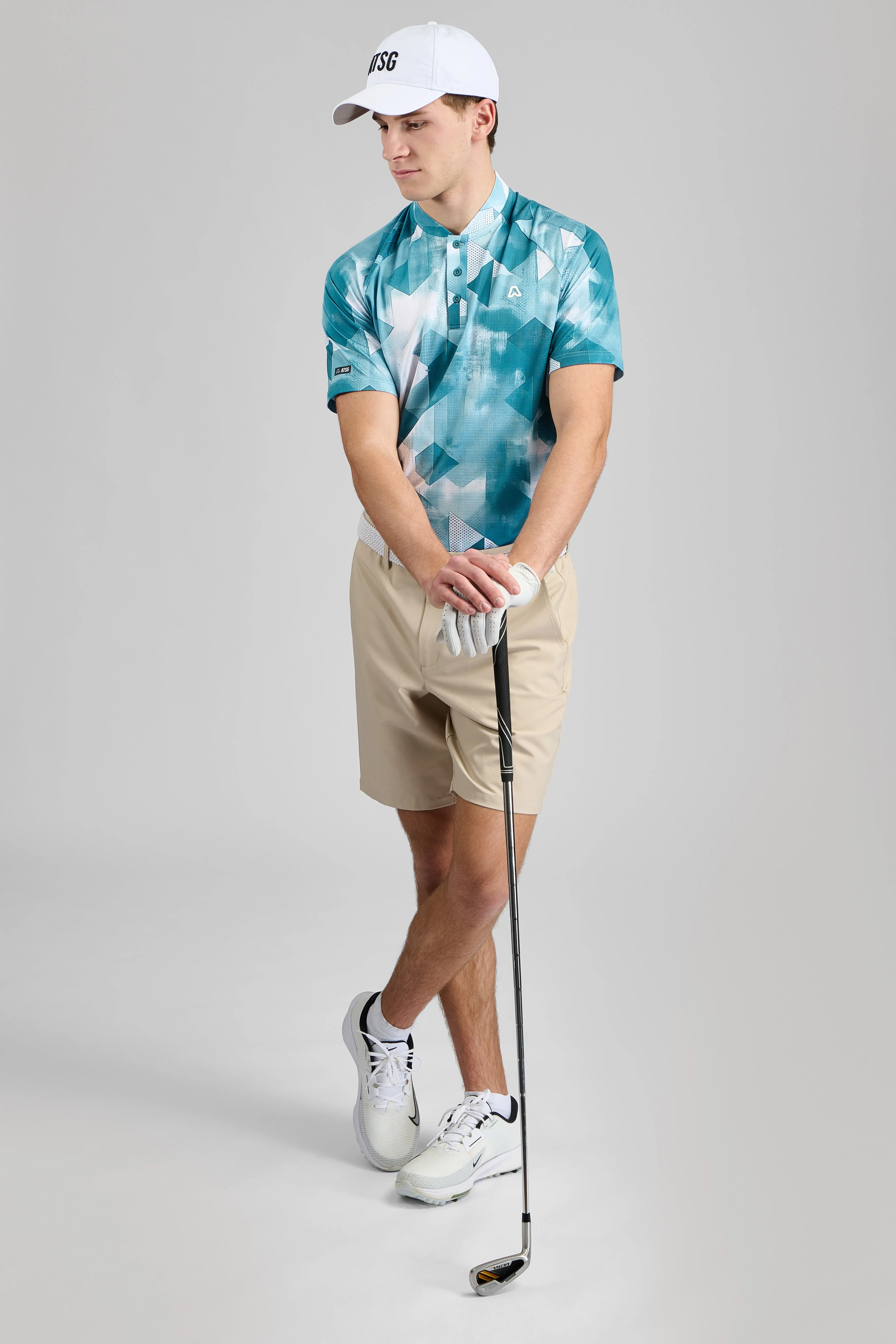 Casual Friday Timeless Style Vapor Geo Print Grandad Golf Polo Shirt - Fresh Mint