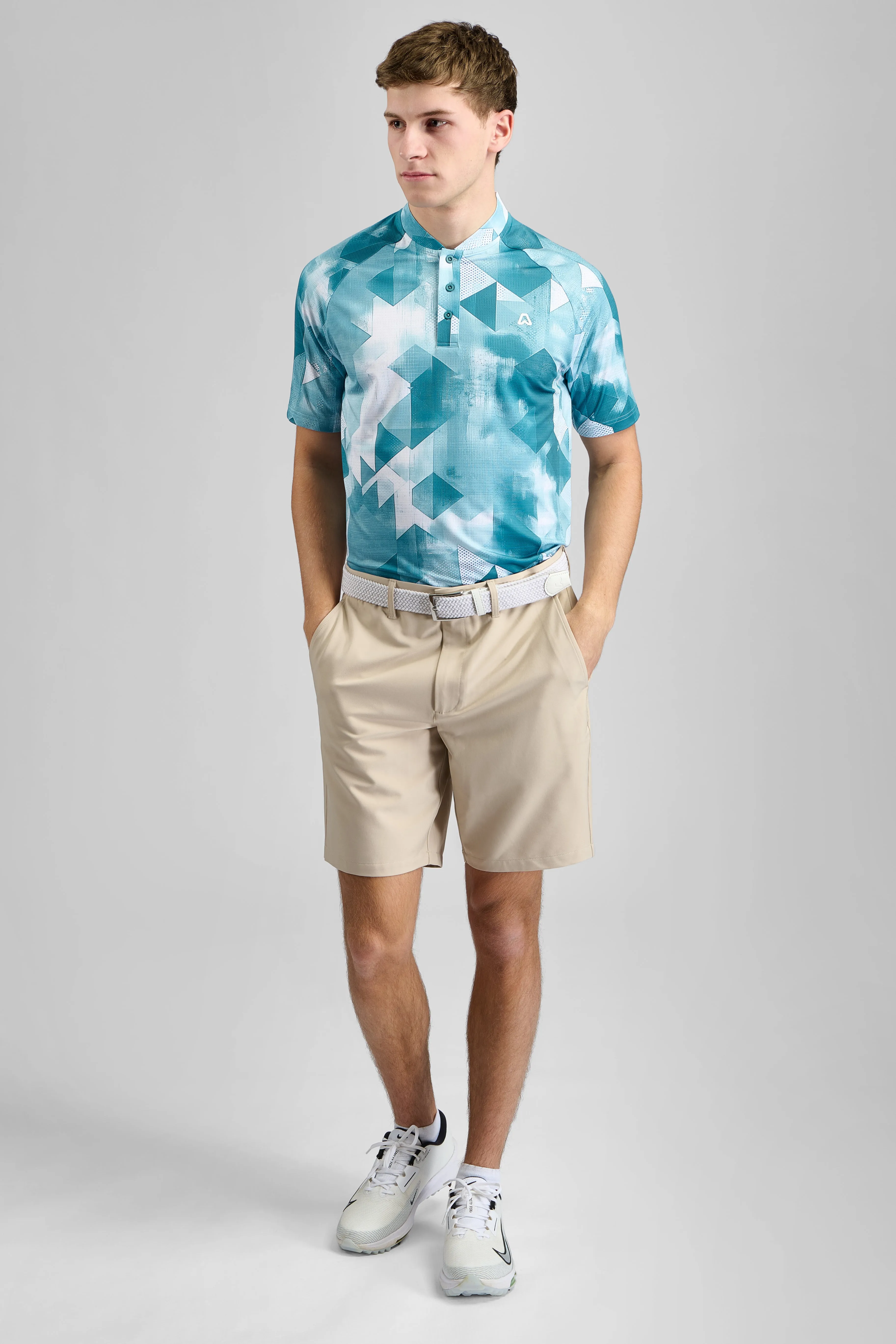 Black Tie Optional Vapor Geo Print Grandad Golf Polo Shirt - Fresh Mint