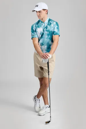 Casual Friday Timeless Style Vapor Geo Print Grandad Golf Polo Shirt - Fresh Mint