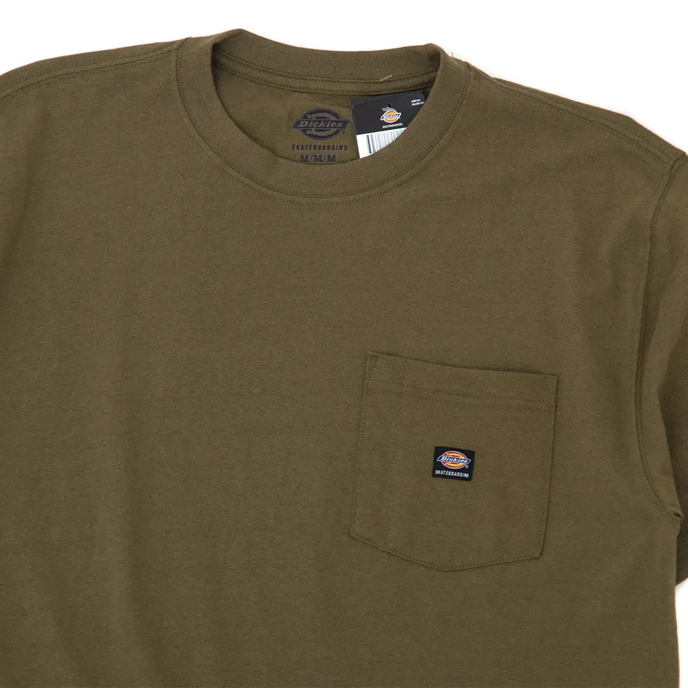 men's clothing Comfy Base Chest Logo S/S Pocket T-Shirt (Olive)